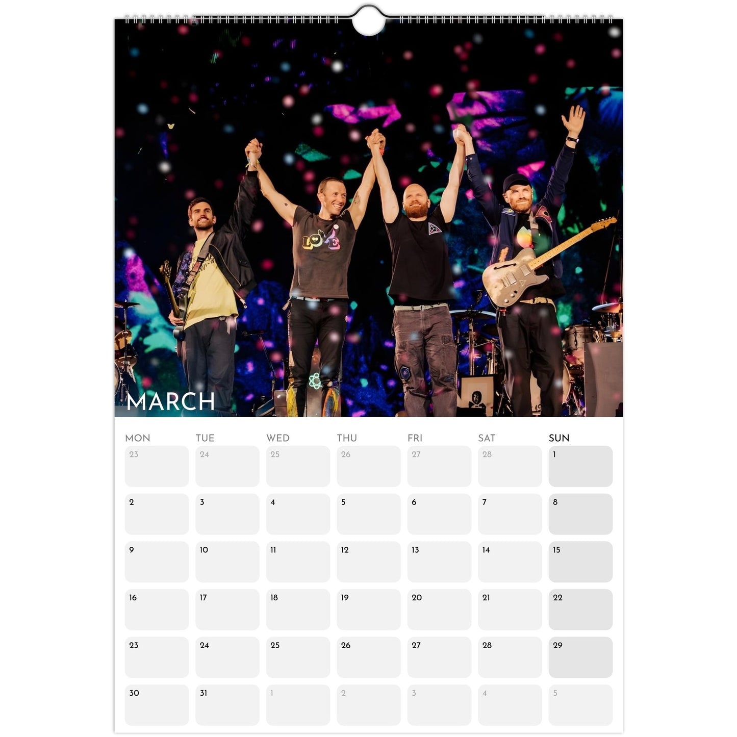 Coldplay 2026 A3 wall calendar March