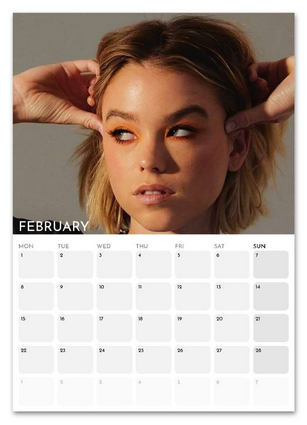 Milly Alcock February 2027 calendar page