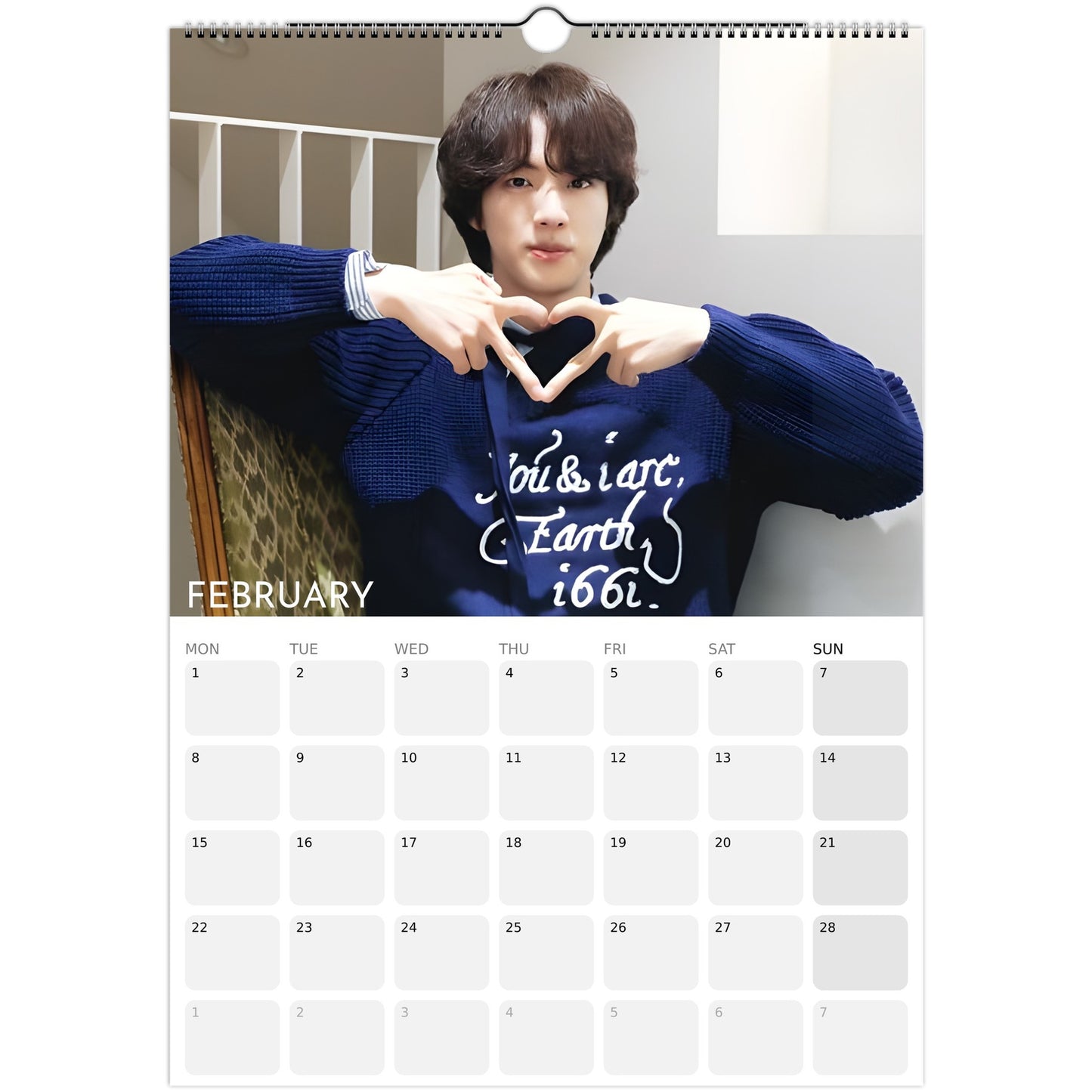 BTS Jin Kim Seok‑jin 2026 A3 boyfriend style calendar February