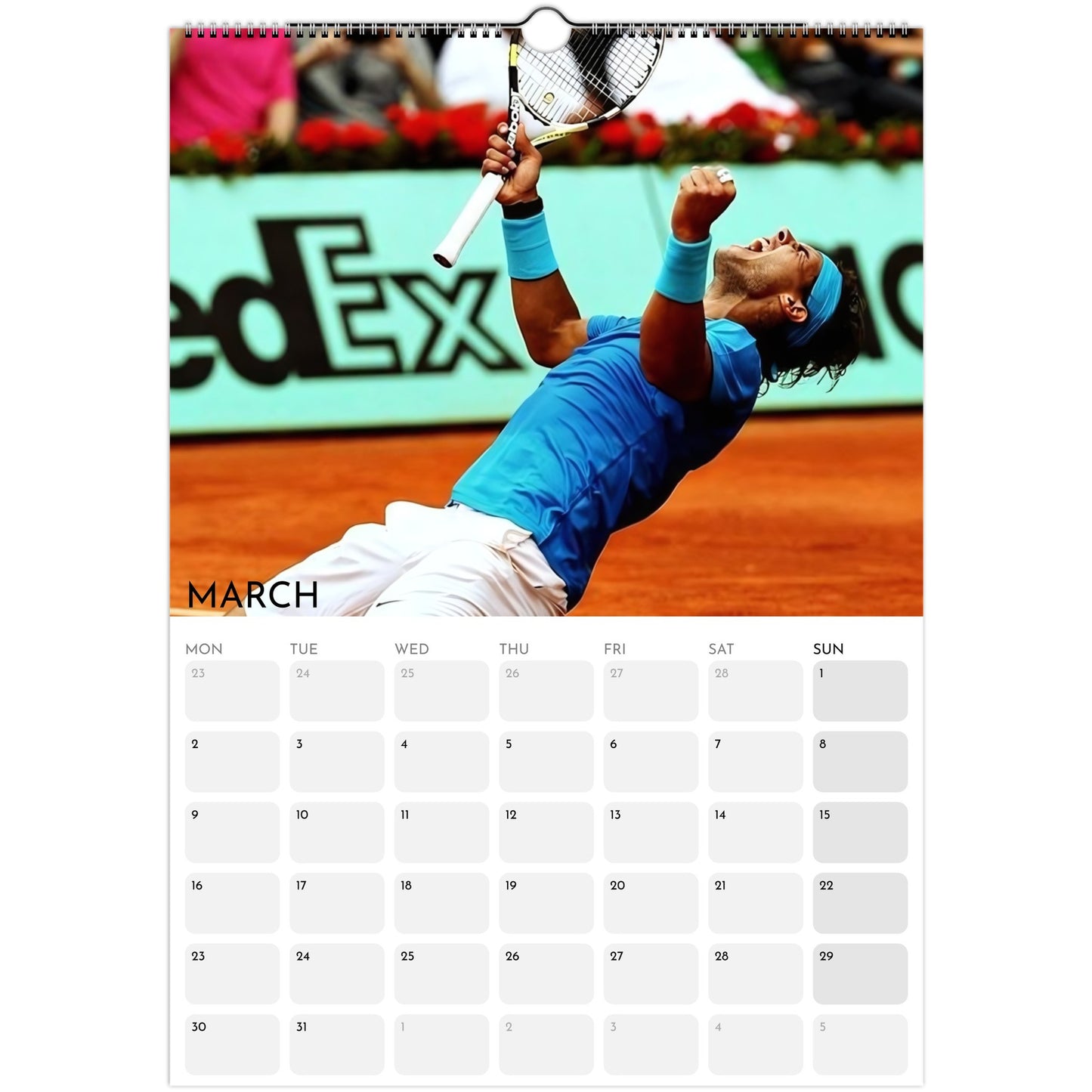 Rafael Nadal 2026 A3 wall calendar March