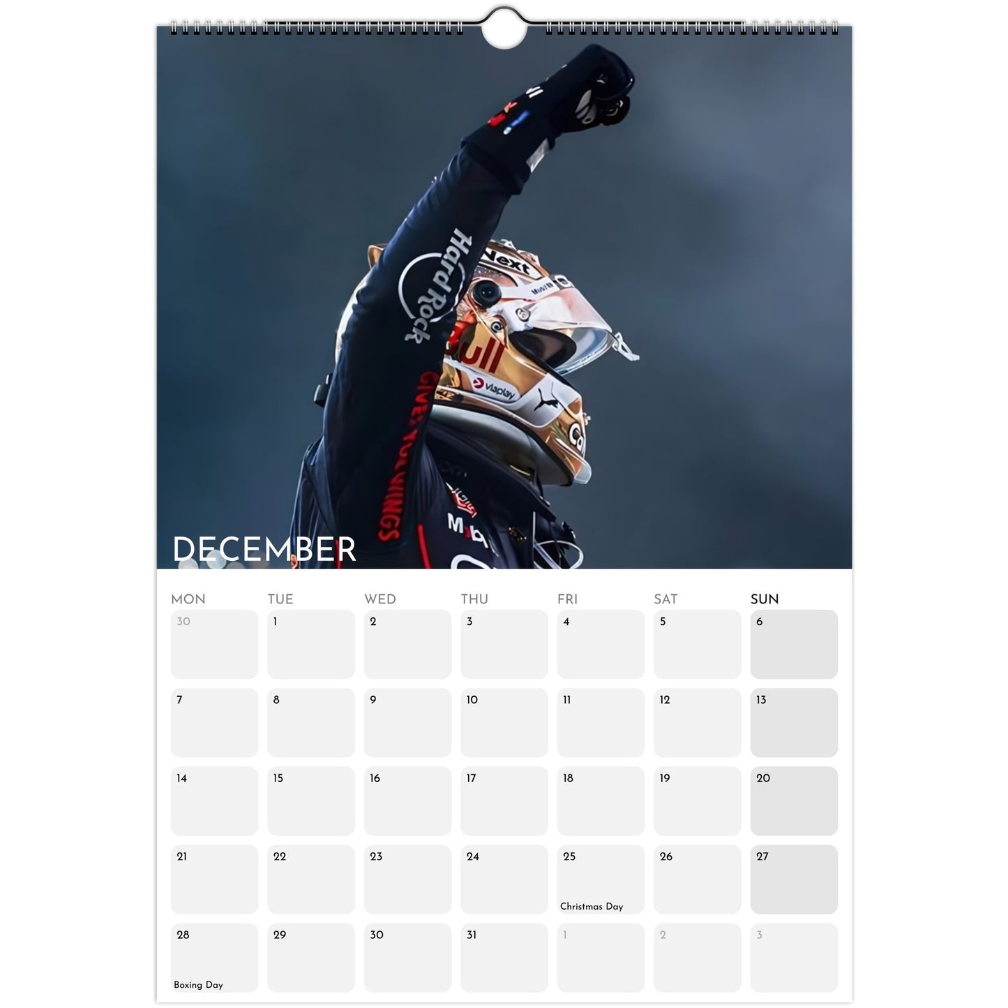 Max Verstappen 2026 A3 wall calendar December