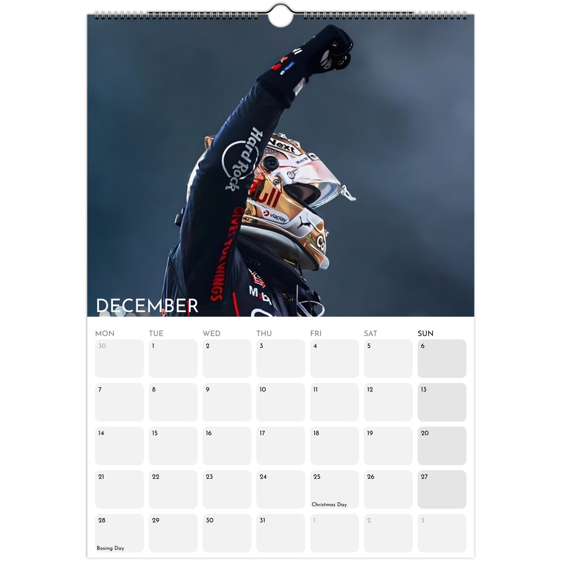 Max Verstappen 2026 A3 wall calendar December
