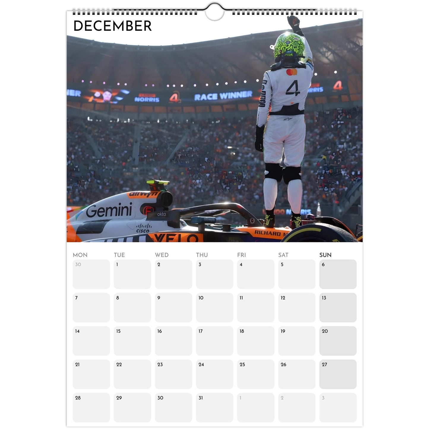 A3 Lando Norris monthly wall calendar