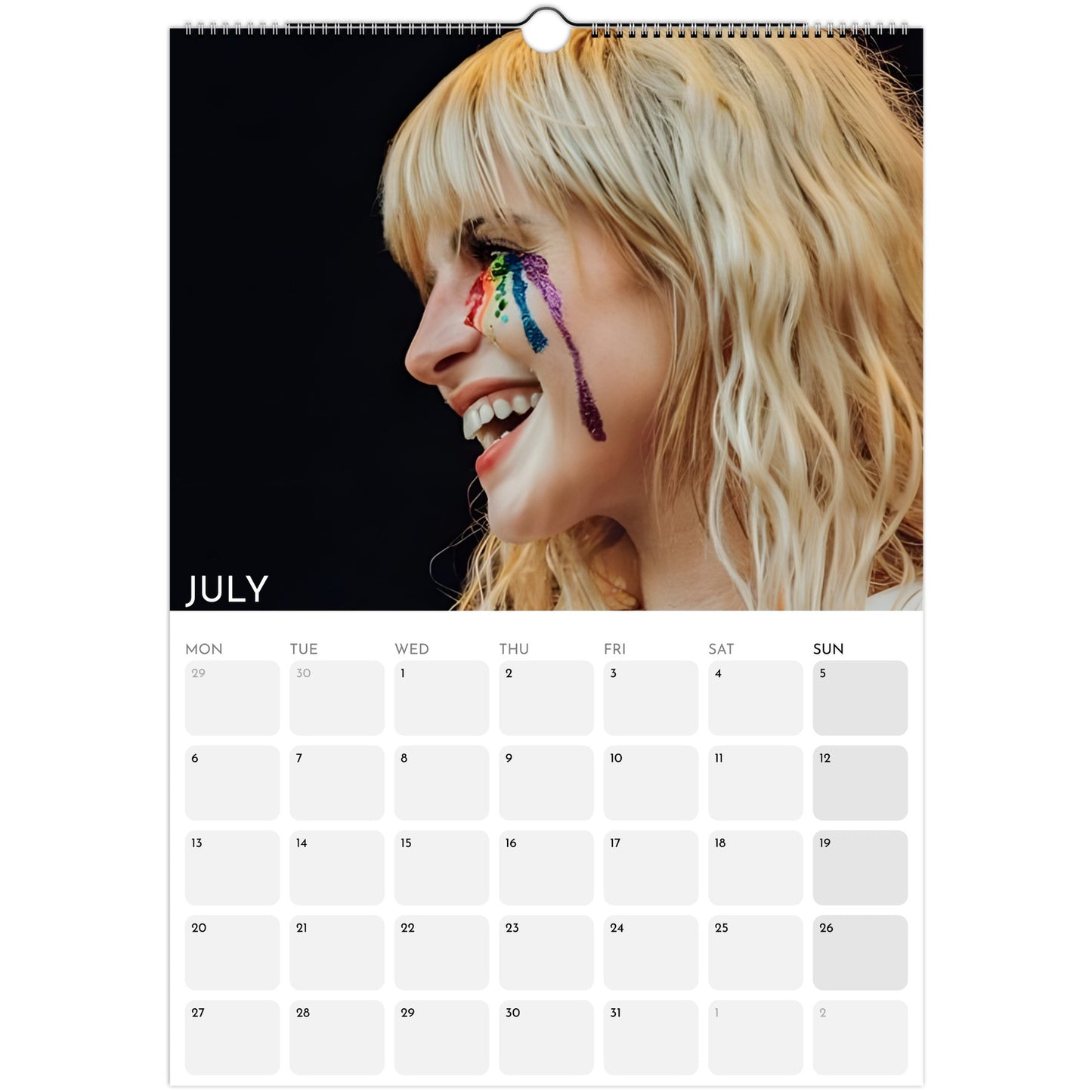 Paramore and Hayley Williams 2026 A3 wall calendar July