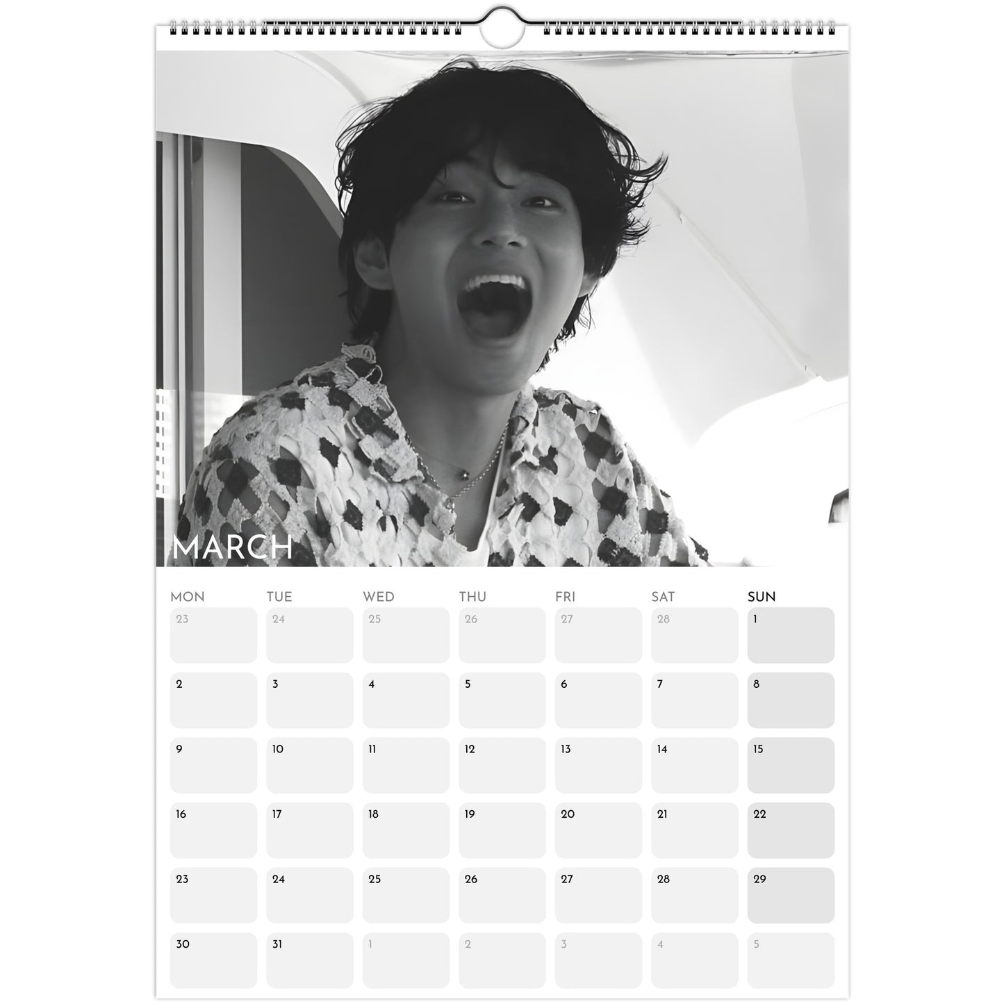 BTS Taehyung V 2026 A3 boyfriend‑style wall calendar March