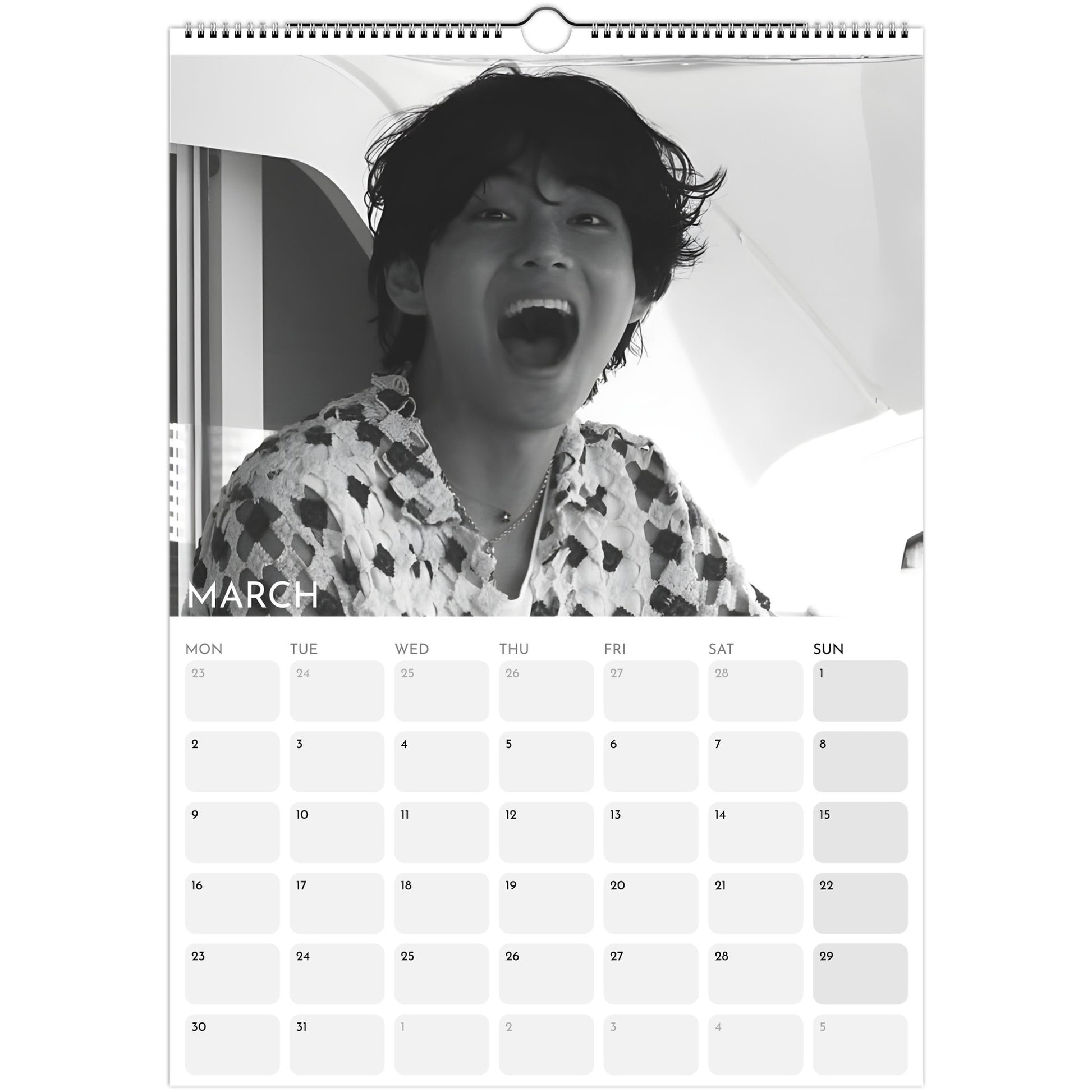 BTS Taehyung V 2026 A3 boyfriend‑style wall calendar March