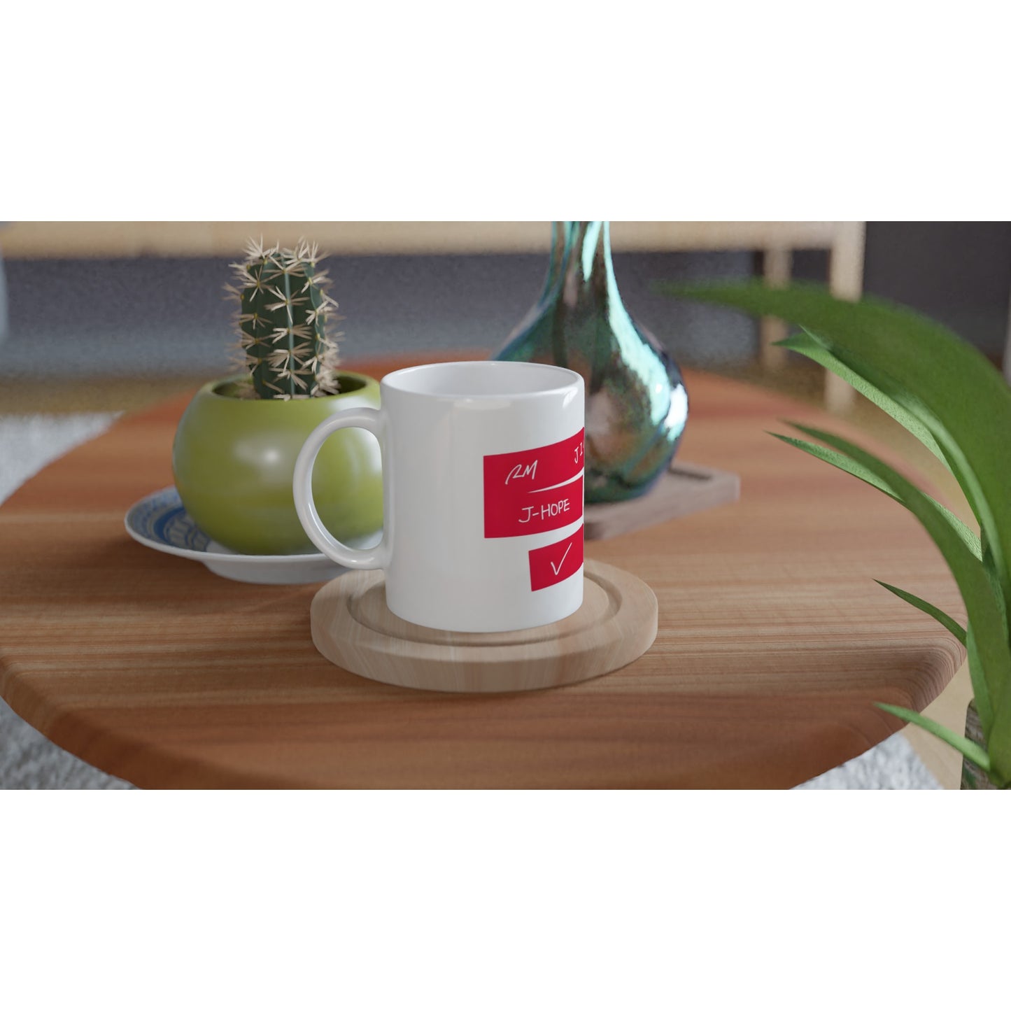 White ceramic BTS OT7 mug 11oz