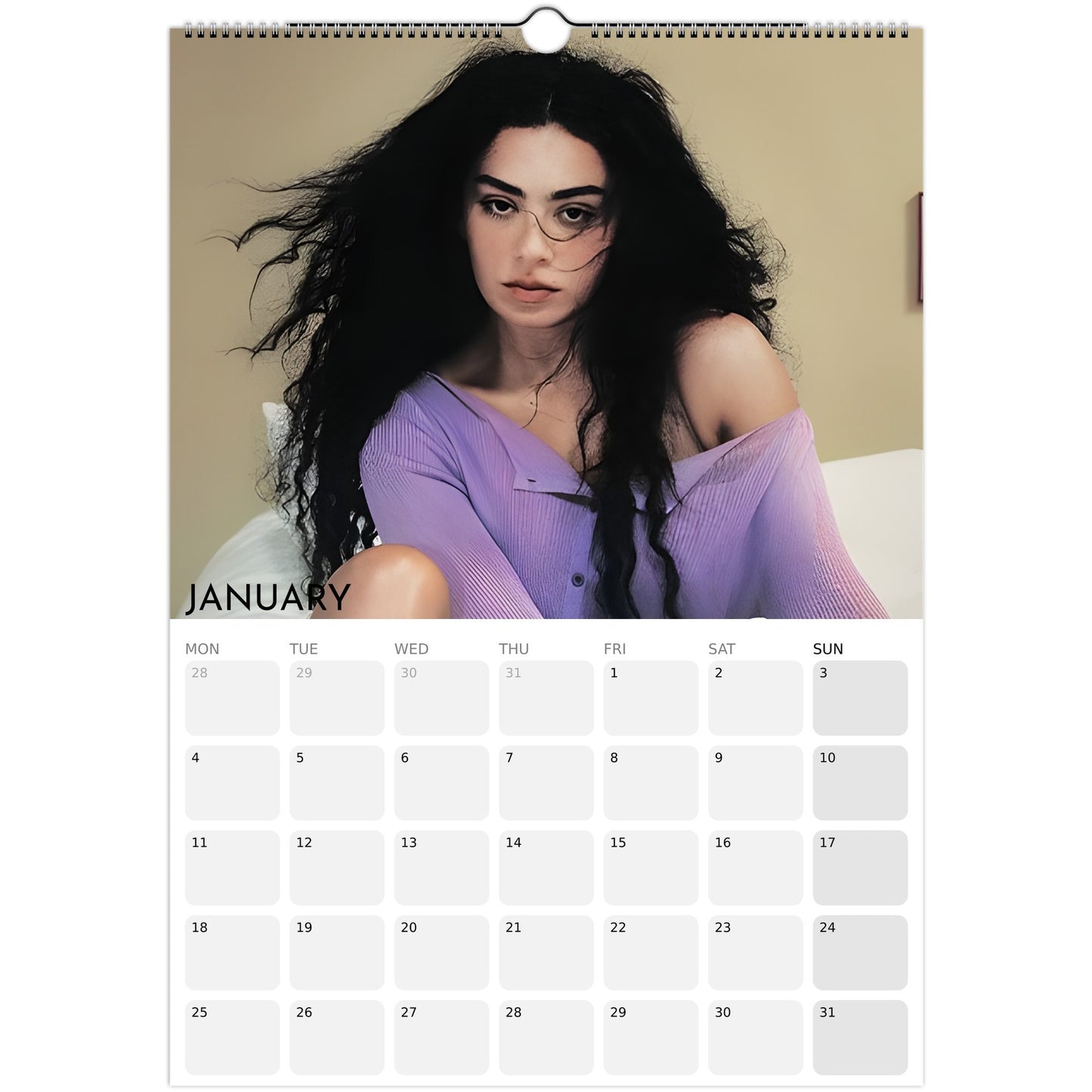 Charli XCX 2026 A3 wall calendar January 2027