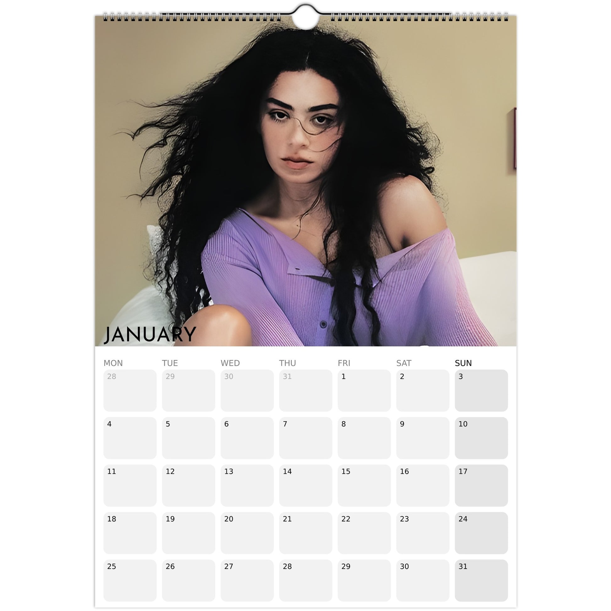 Charli XCX 2026 A3 wall calendar January 2027