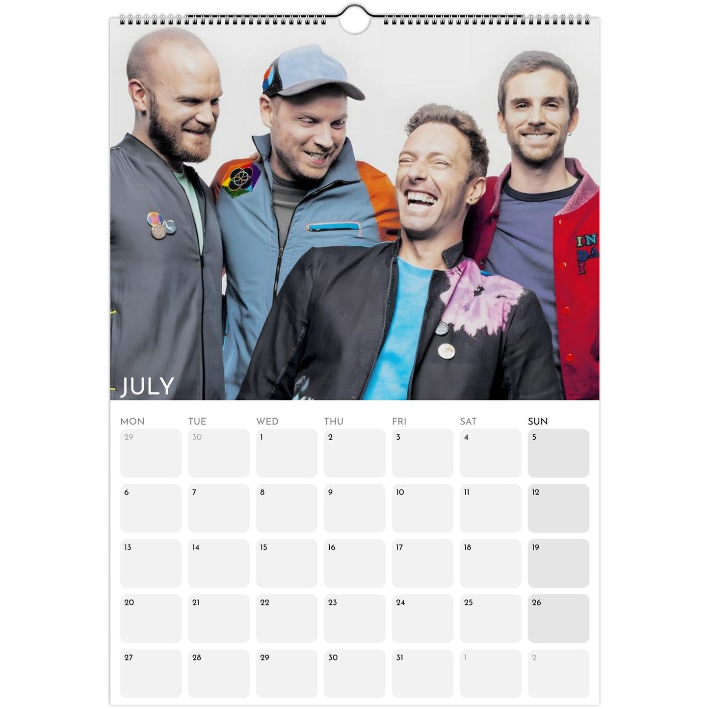 Coldplay 2026 A3 wall calendar July