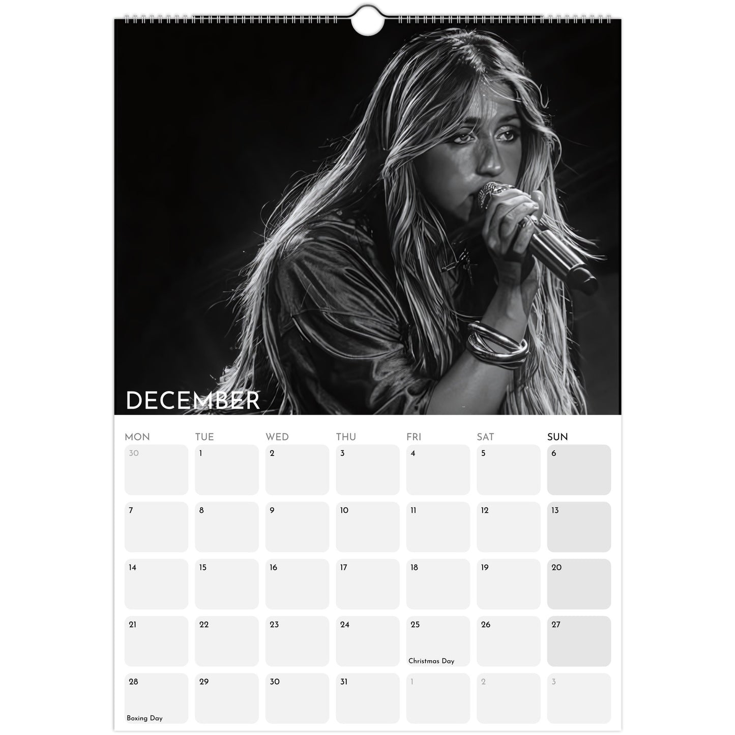 Tate McRae 2026 A3 wall calendar December