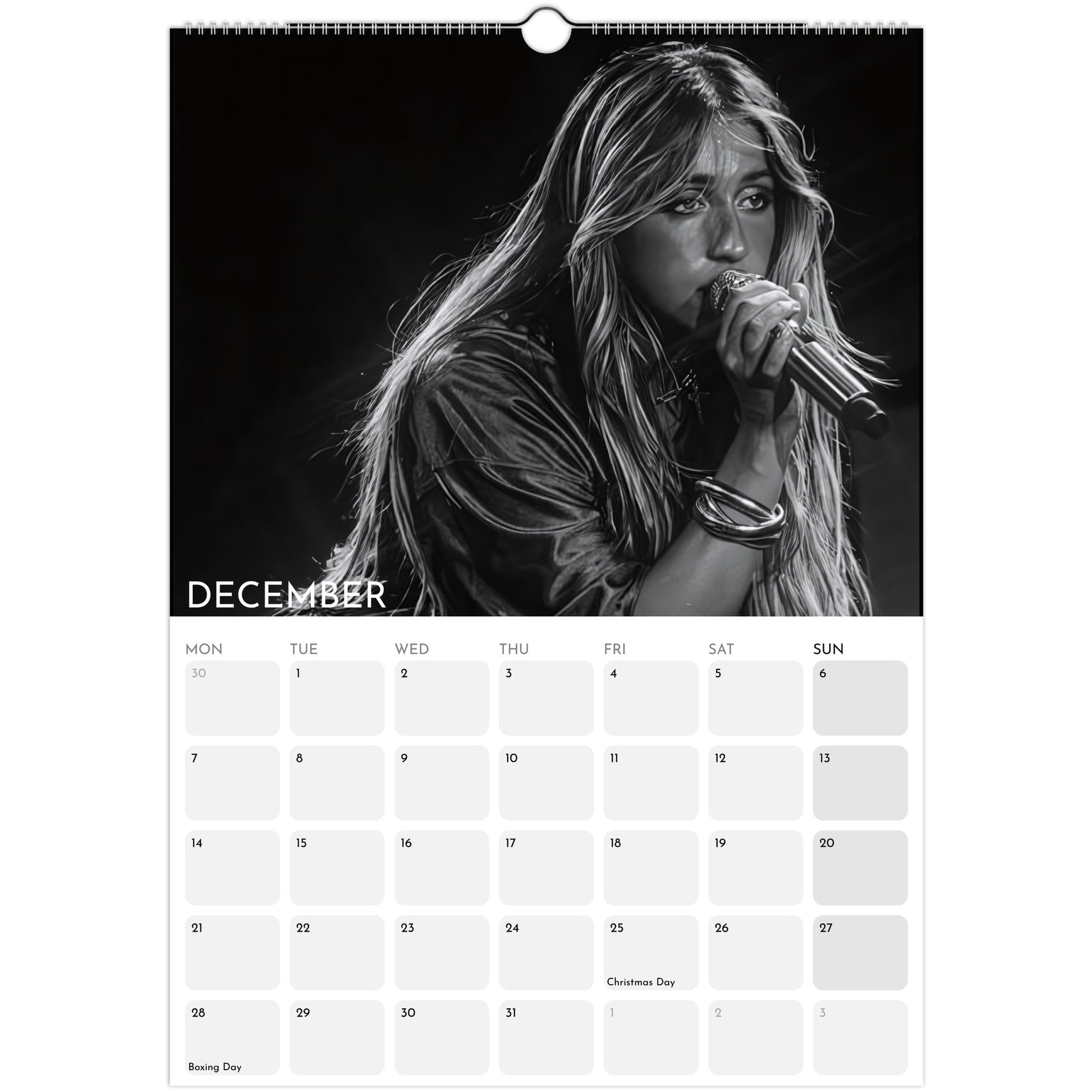Tate McRae 2026 A3 wall calendar December