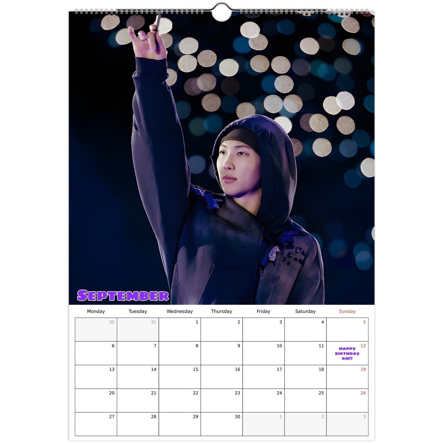 BTS RM Calendar 2027 September page