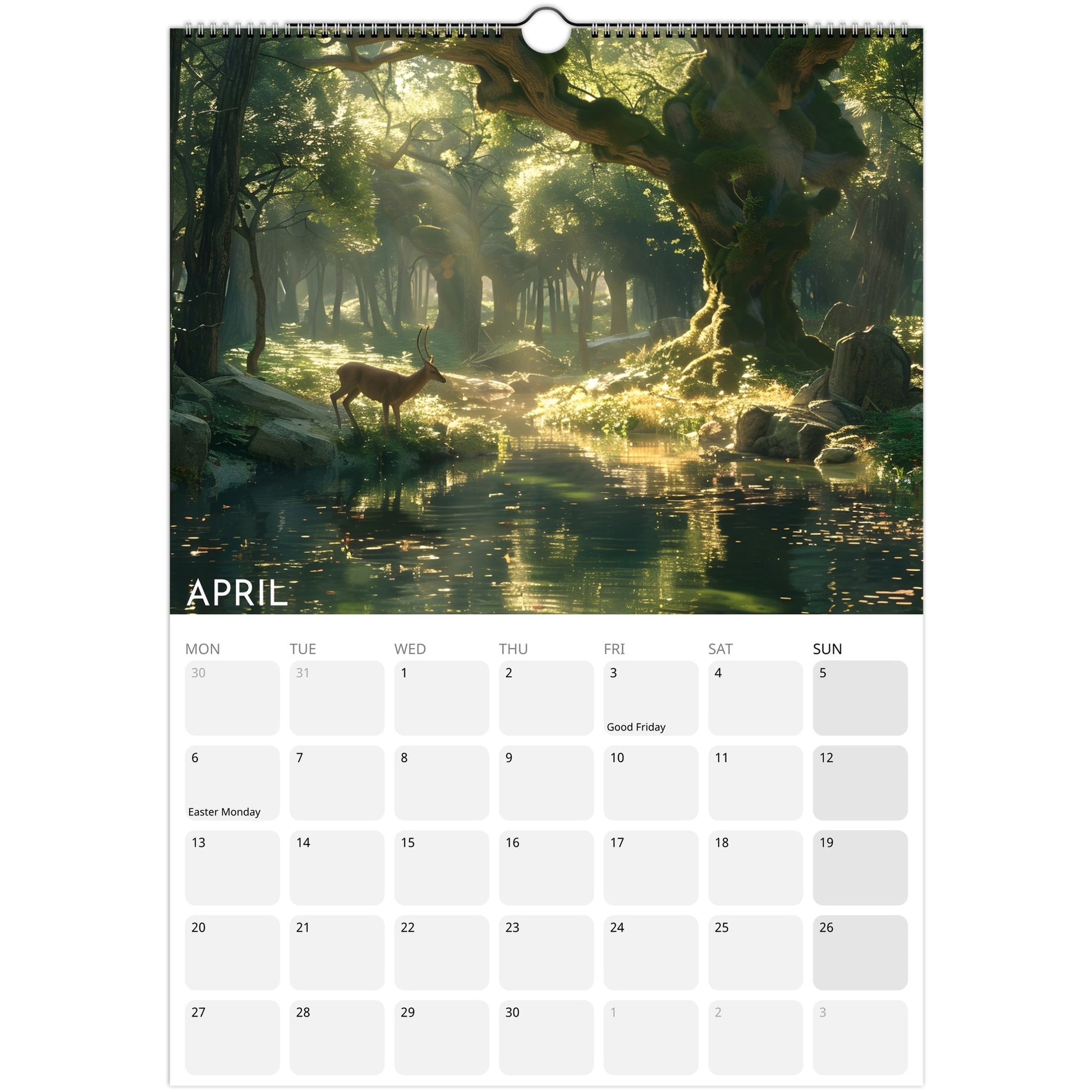 Enchanted Forest 2026 A3 wall calendar April