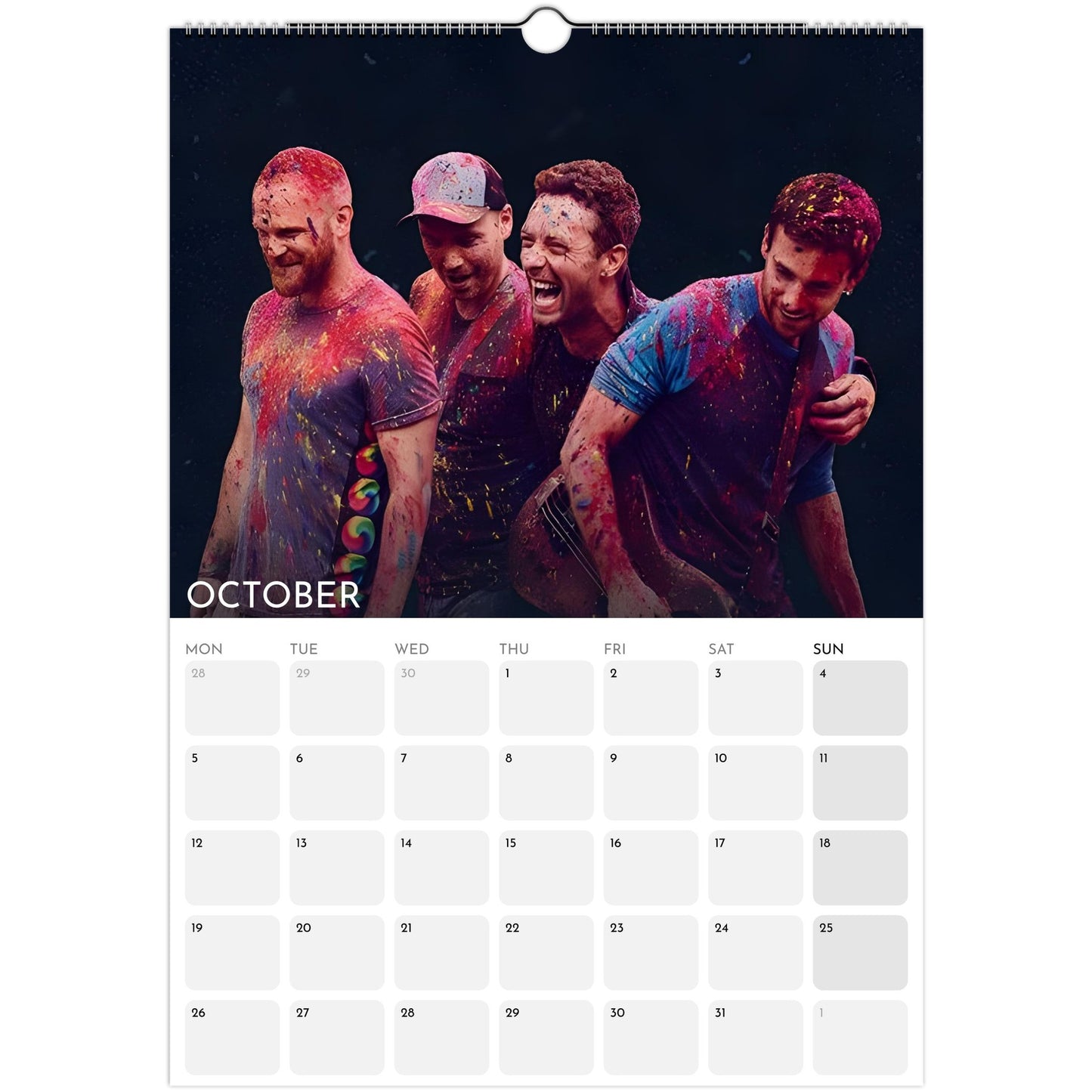 Coldplay 2026 A3 wall calendar October