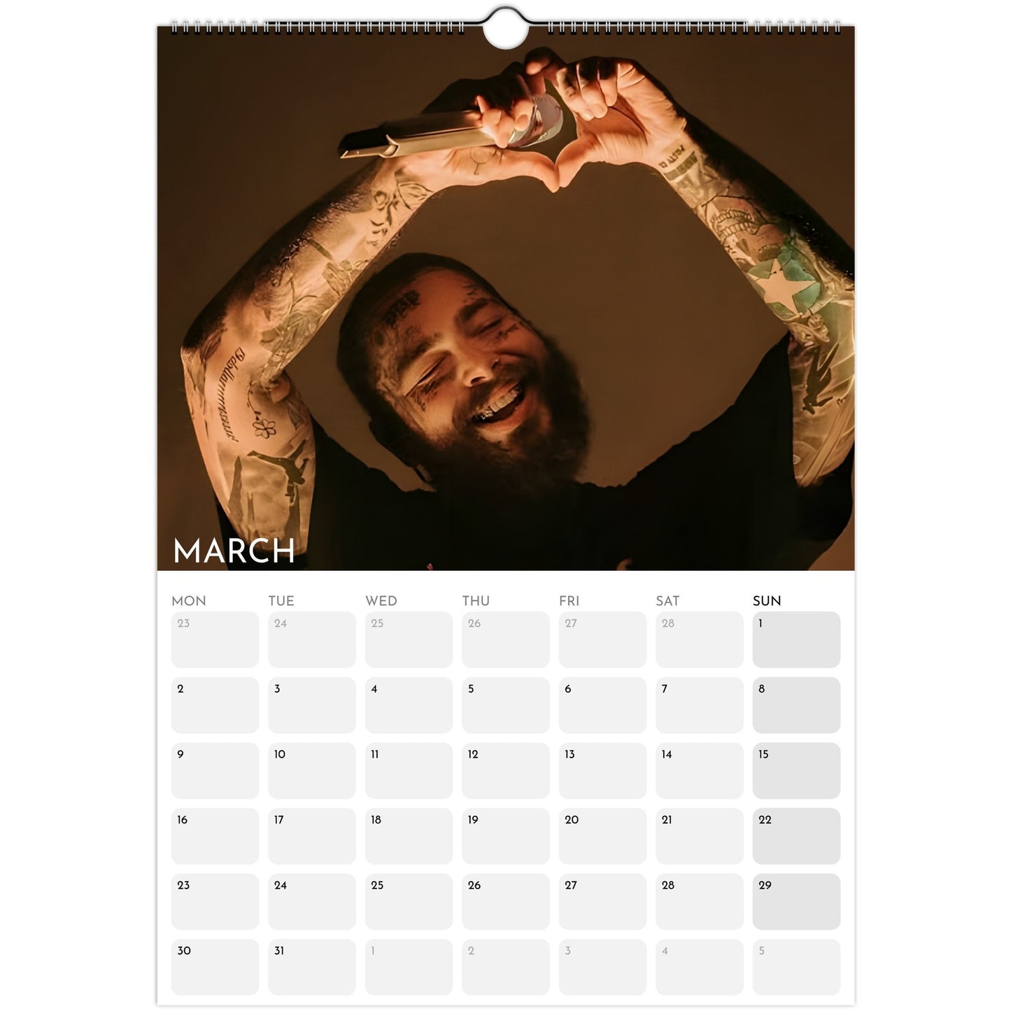 Post Malone 2026 A3 wall calendar March