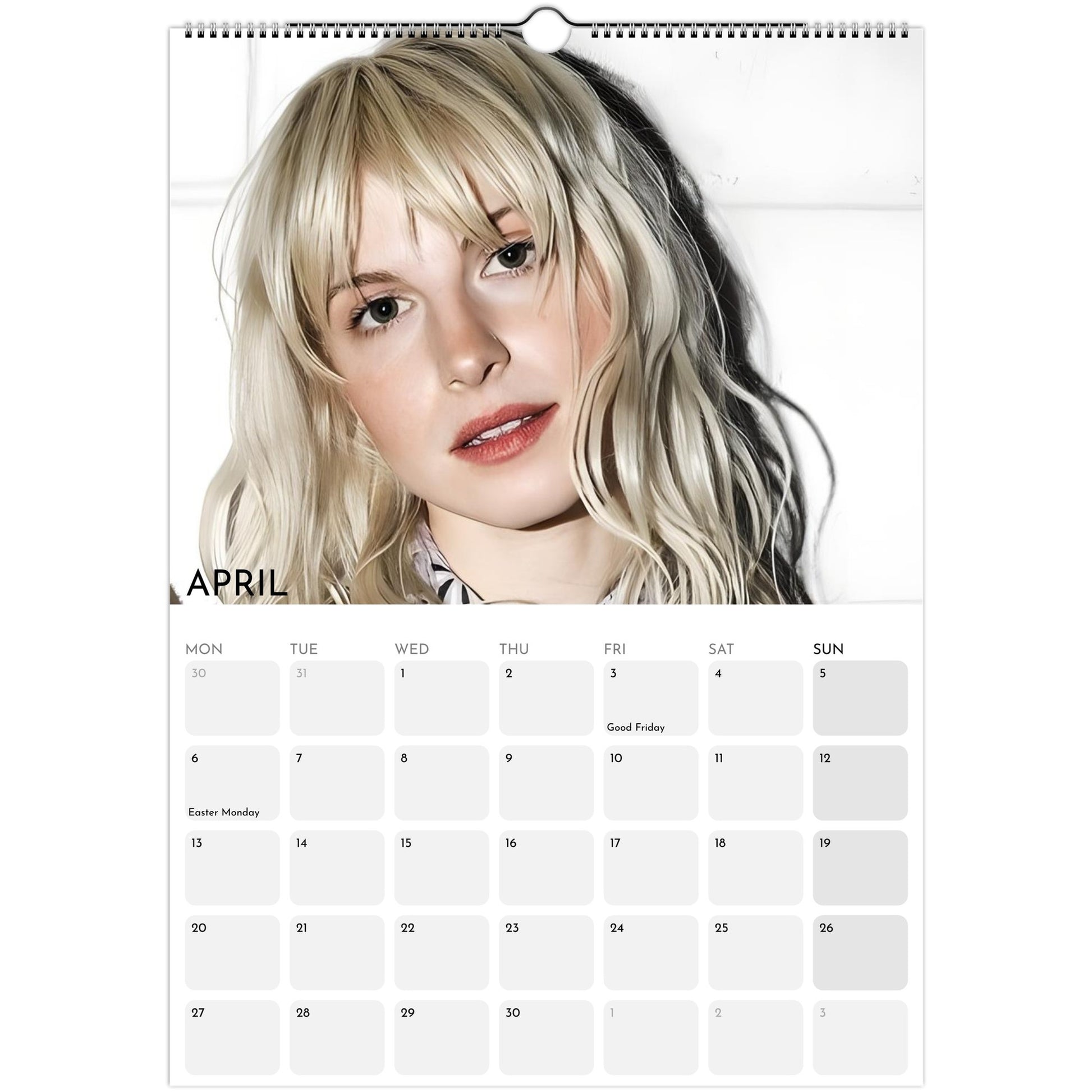 Hayley Williams Paramore 2026 A3 wall calendar April