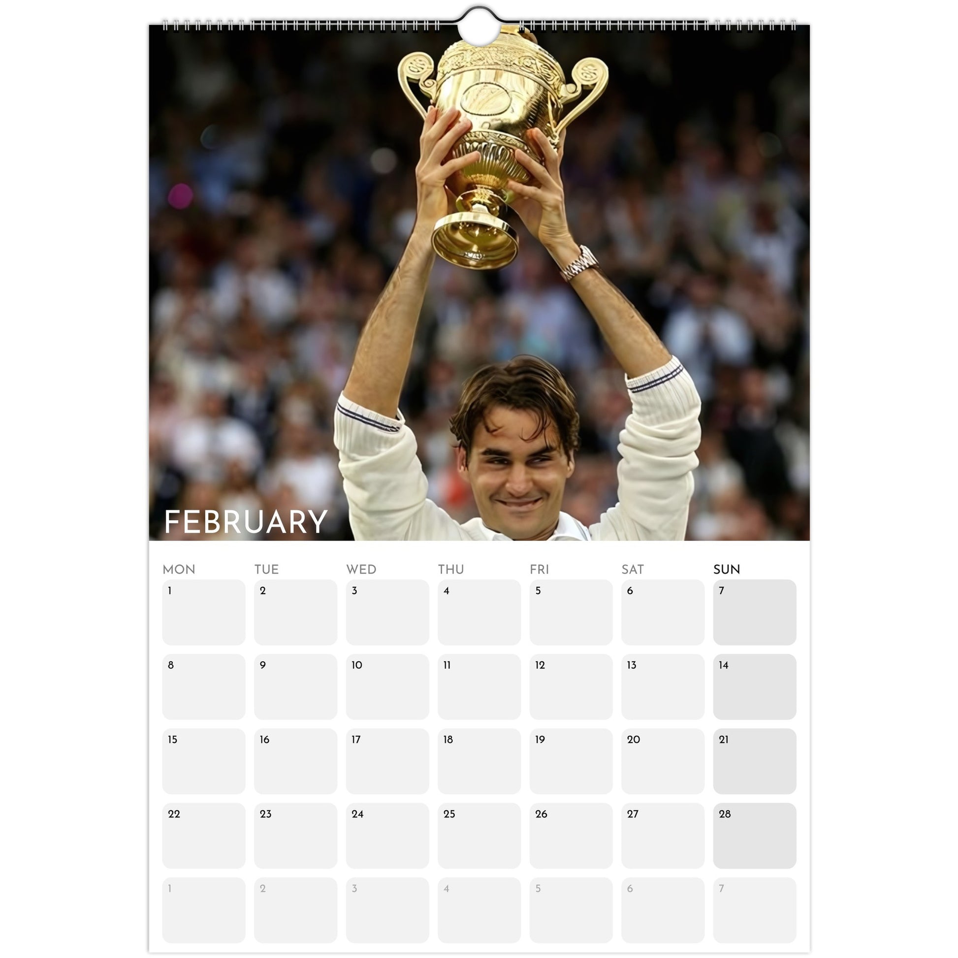 Roger Federer 2026 A3 wall calendar February 2027
