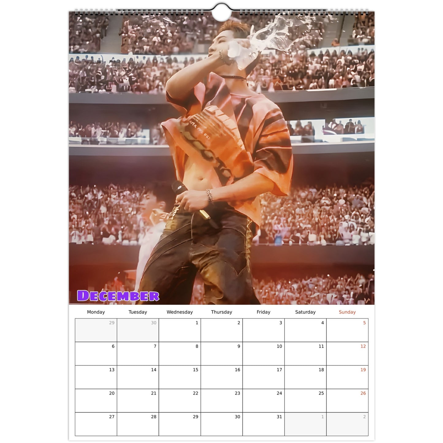 BTS RM Calendar 2027 December page