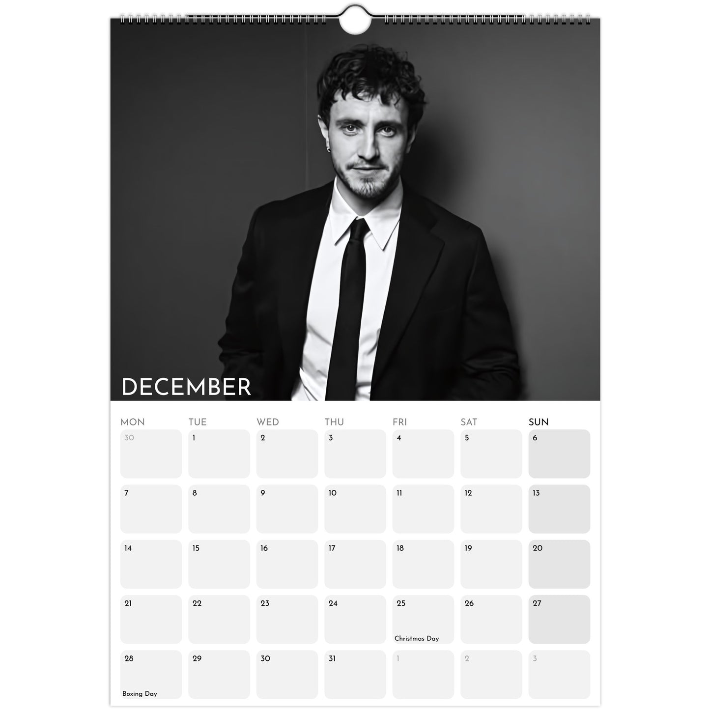 Paul Mescal 2026 A3 wall calendar December