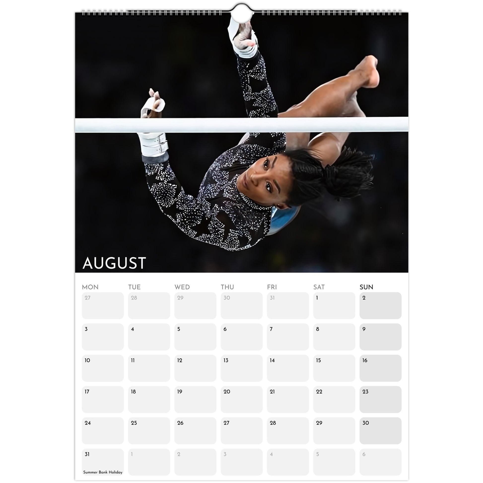 Simone Biles 2026 A3 wall calendar August