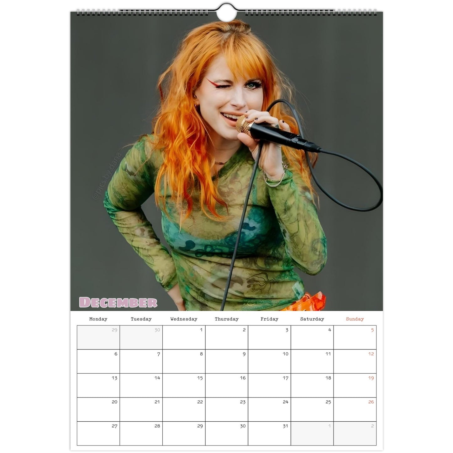 Hayley Williams Calendar December page