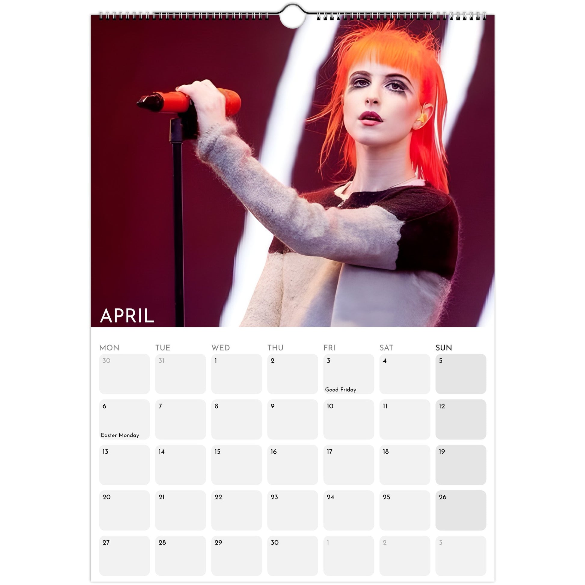 Paramore and Hayley Williams 2026 A3 wall calendar April
