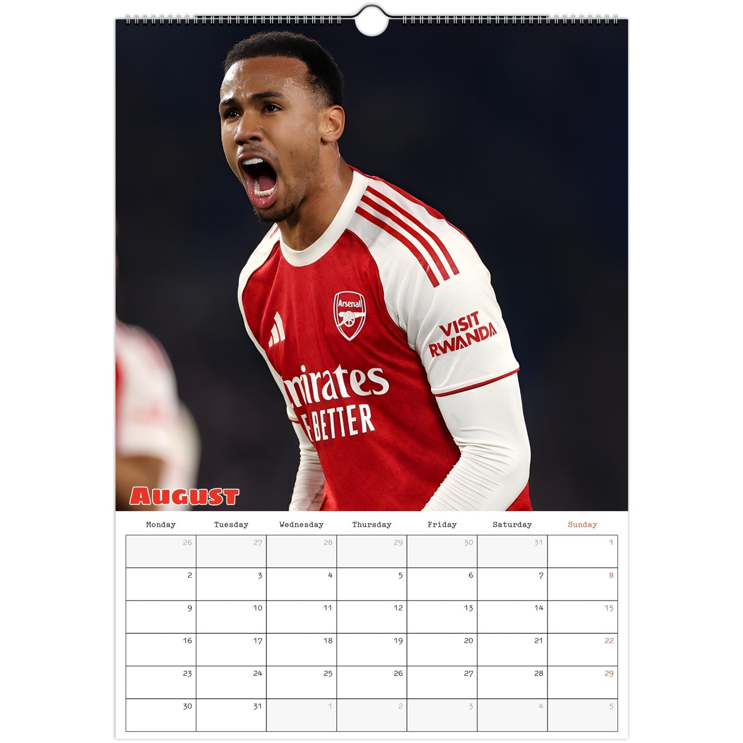 Arsenal Calendar August page