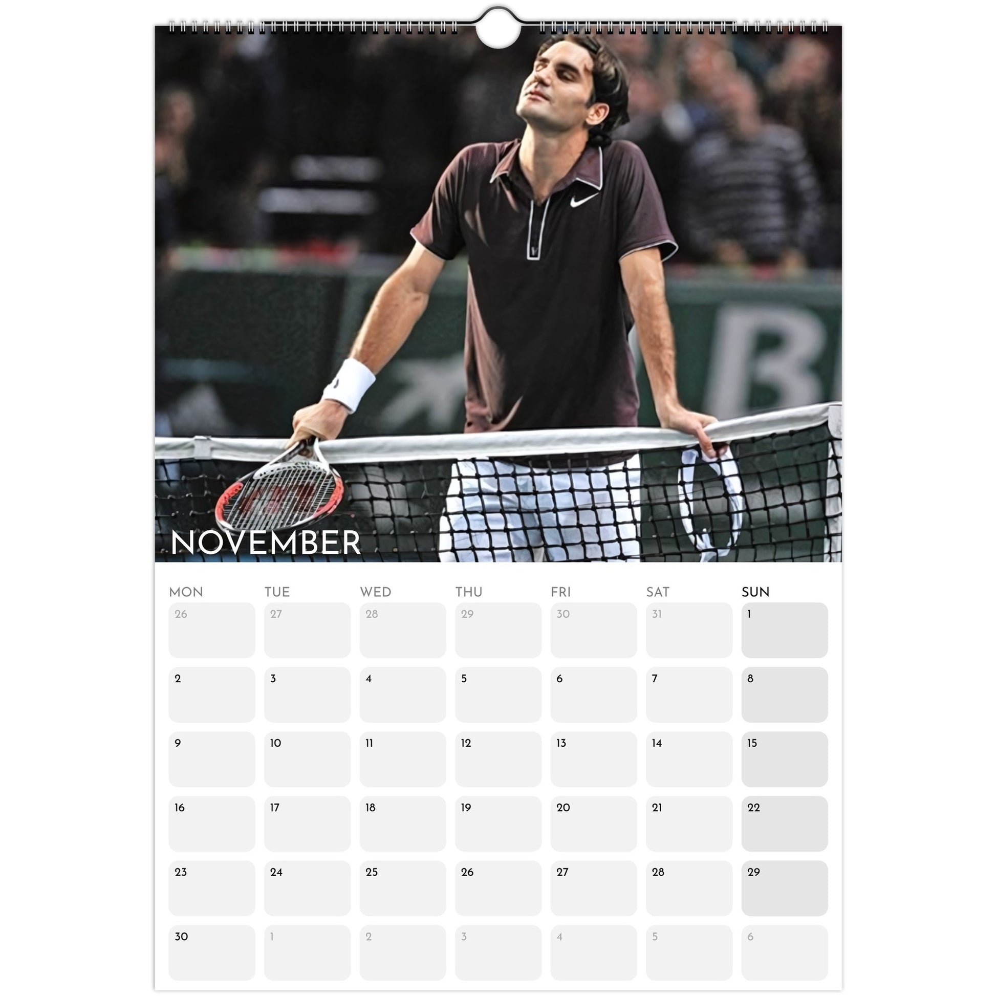 Roger Federer 2026 A3 wall calendar November