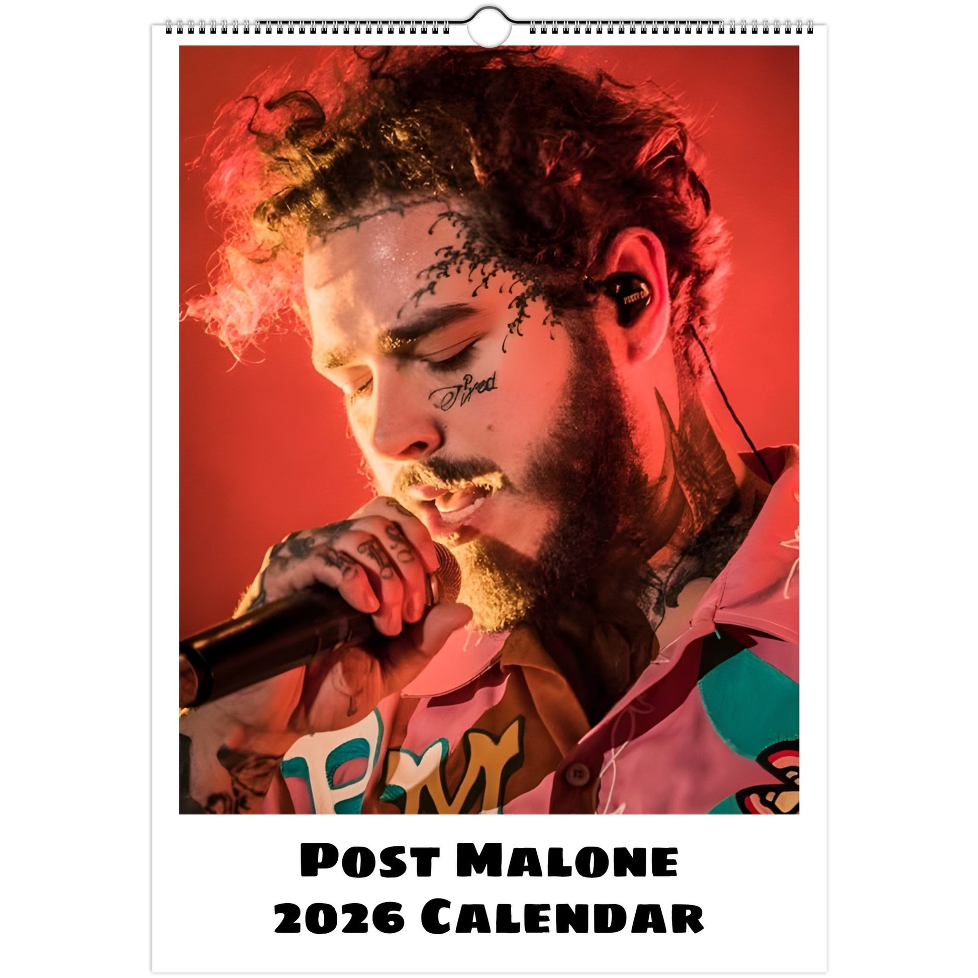 Post Malone 2026 A3 wall calendar front cover