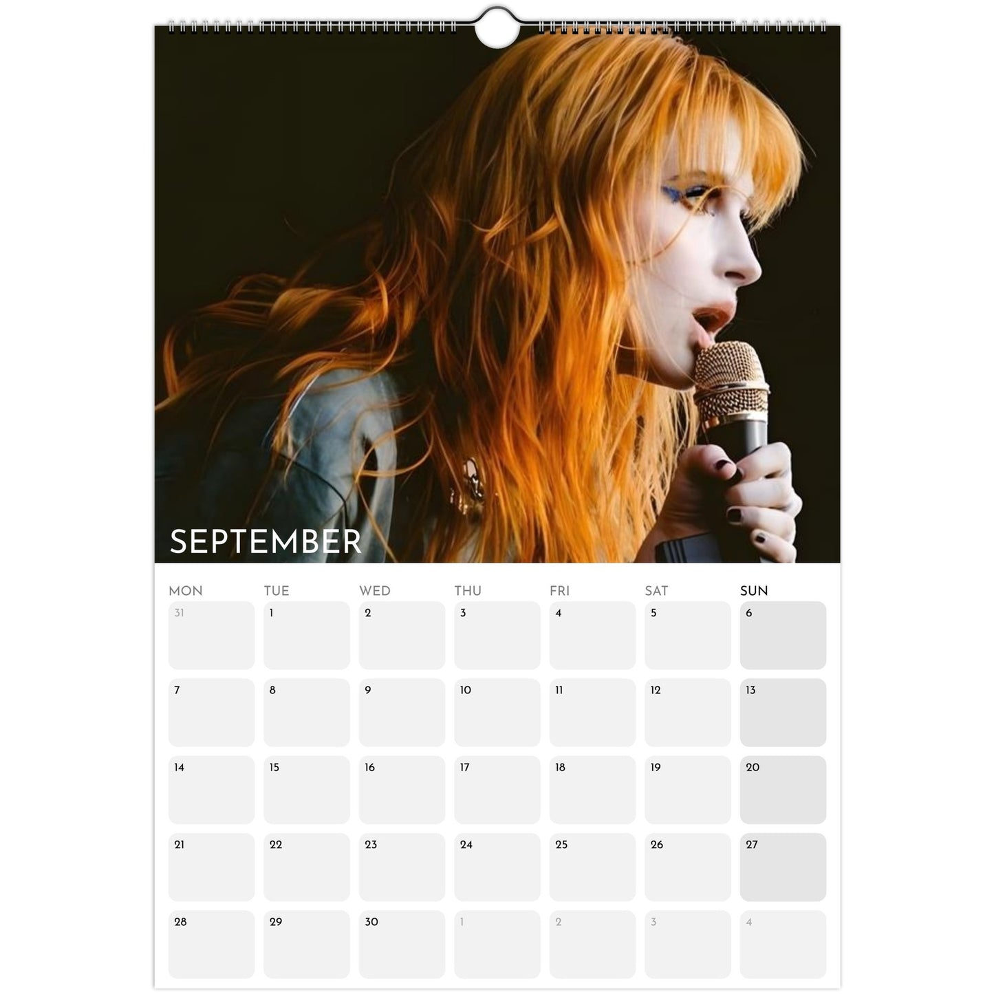 Hayley Williams Paramore 2026 A3 wall calendar September