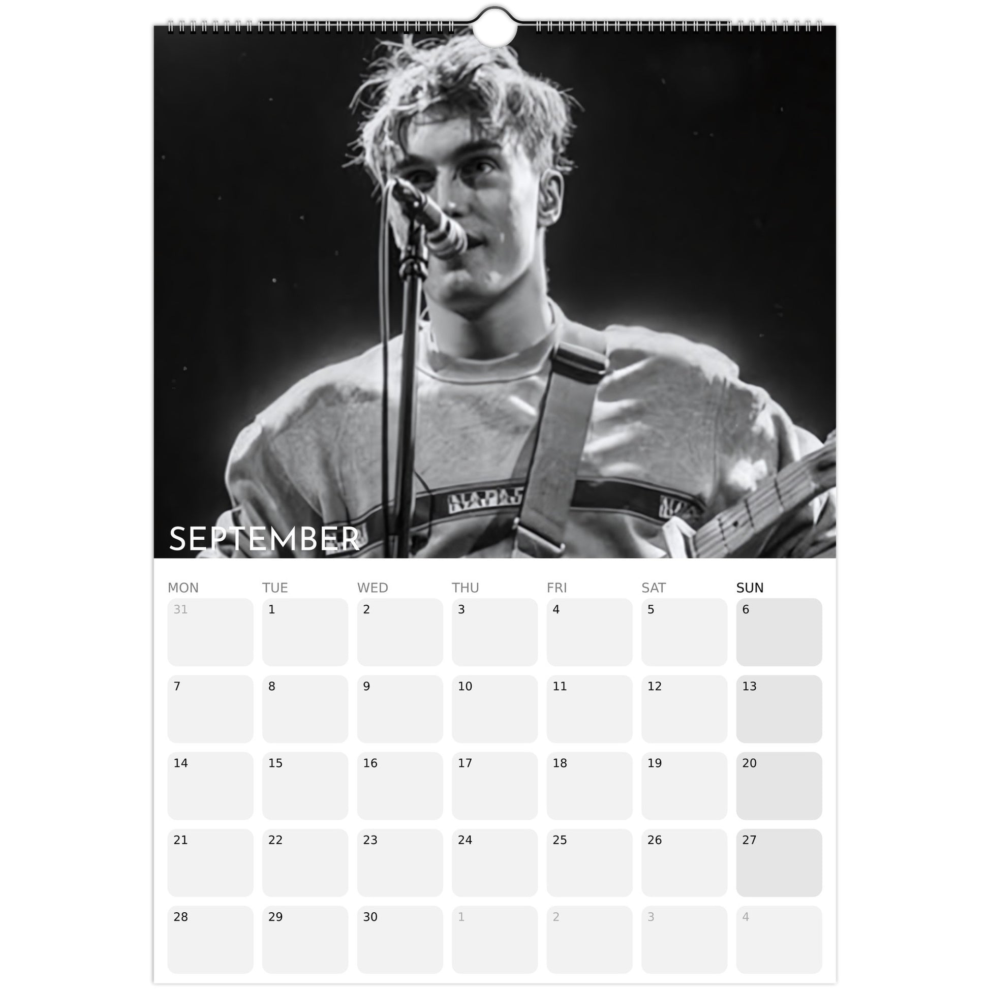 Sam Fender 2026 A3 wall calendar September