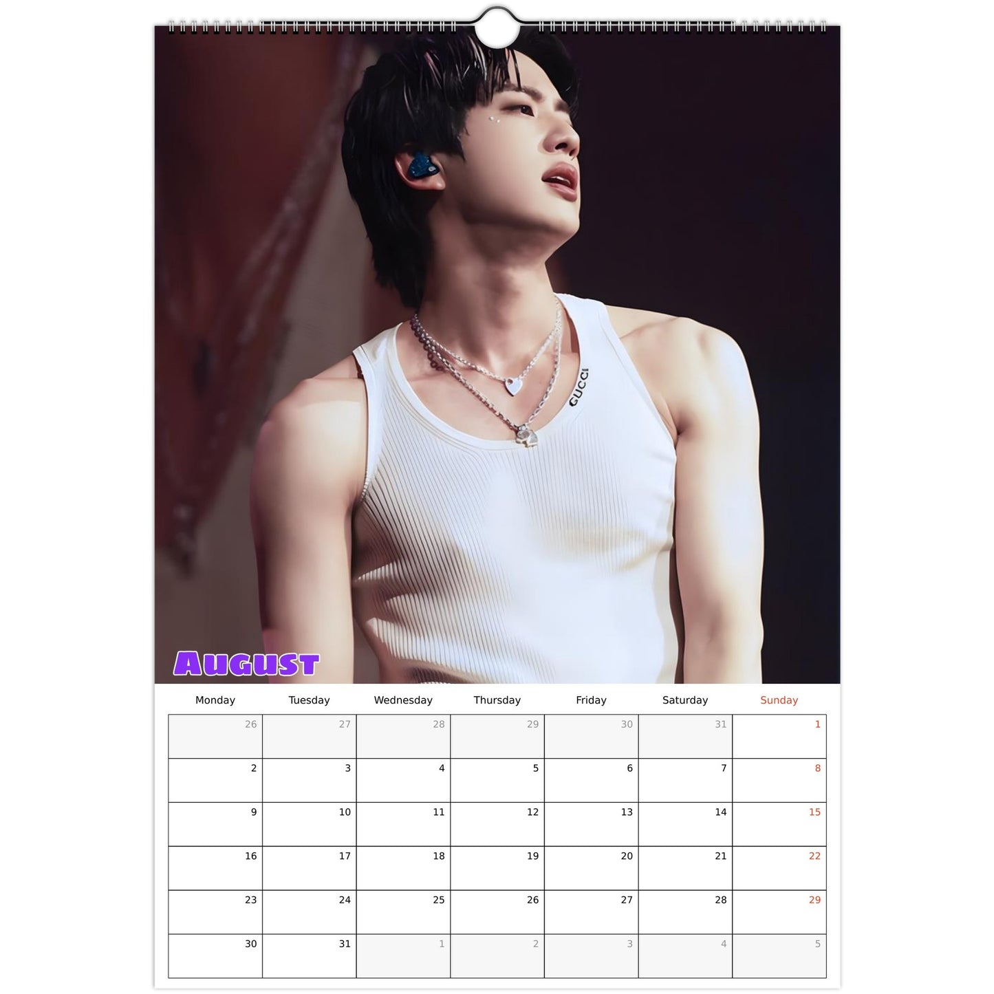 BTS Jin Calendar 2027 August page