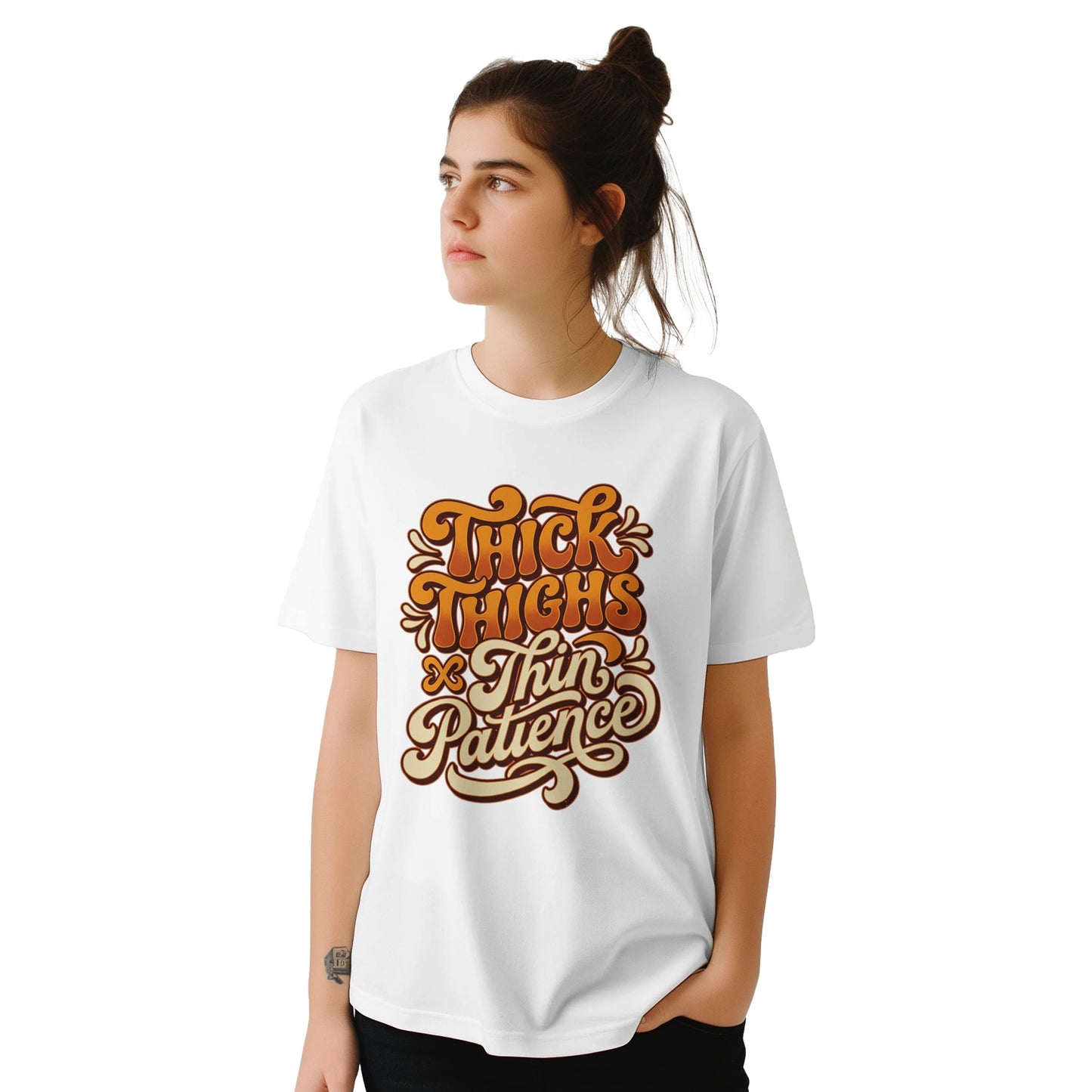 Bold body‑positive Thick Thighs Thin Patience shirt