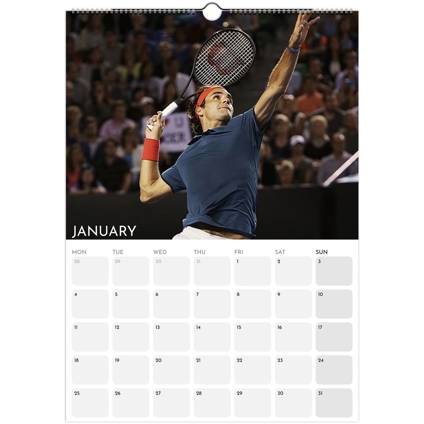 Roger Federer 2026 A3 wall calendar January 2027