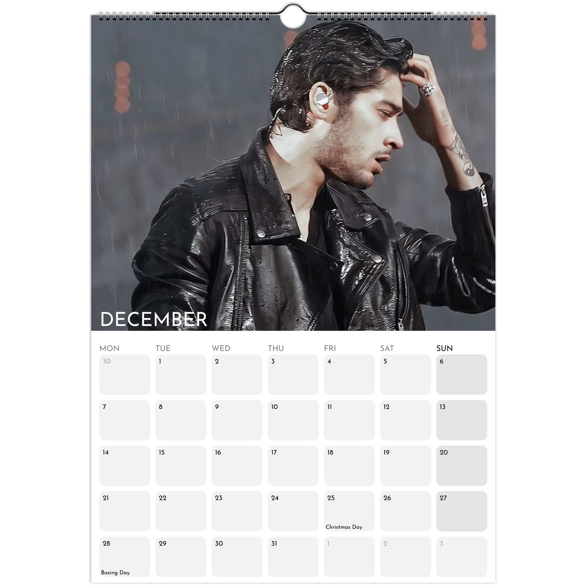 Zayn Malik 2026 A3 wall calendar December