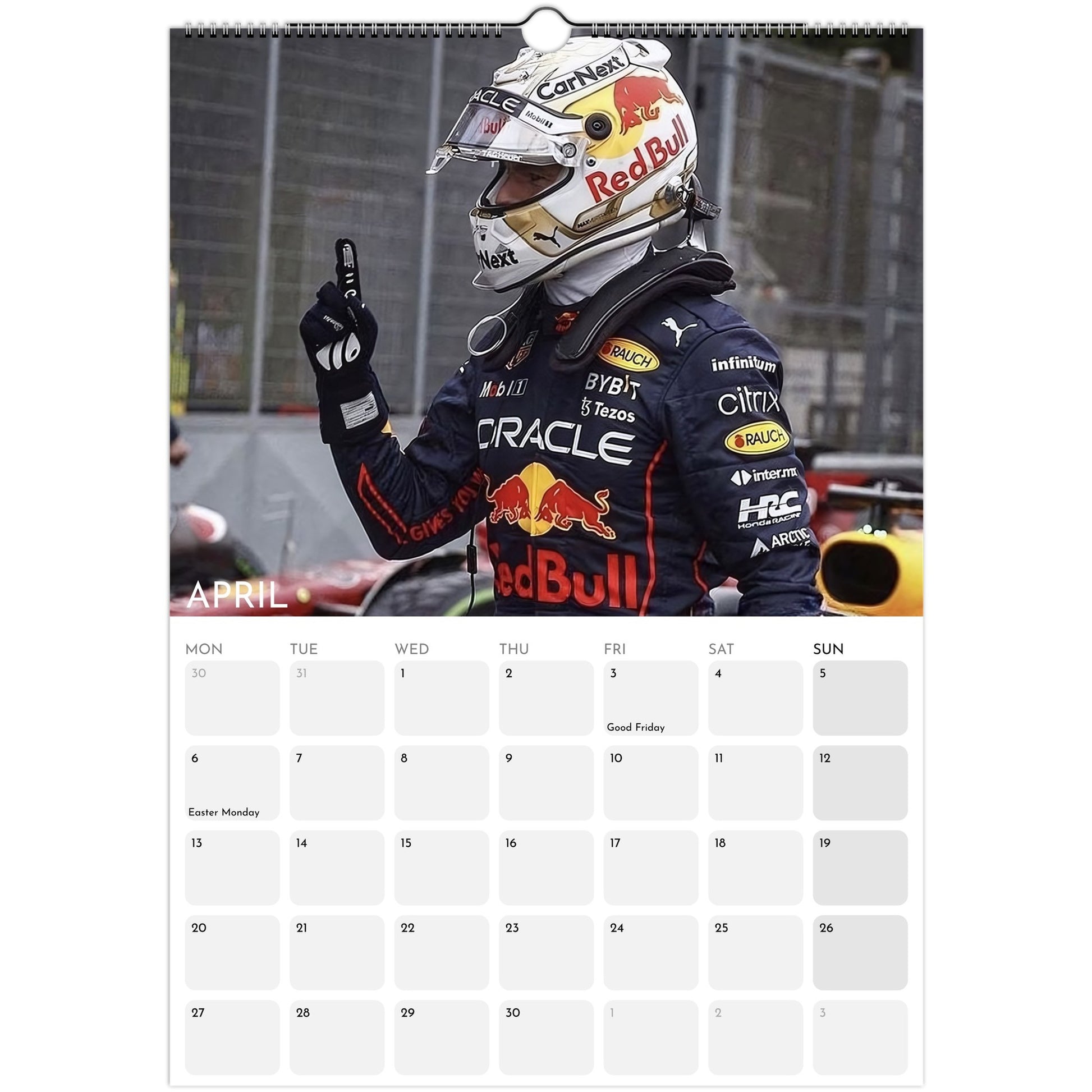 Max Verstappen 2026 A3 wall calendar April