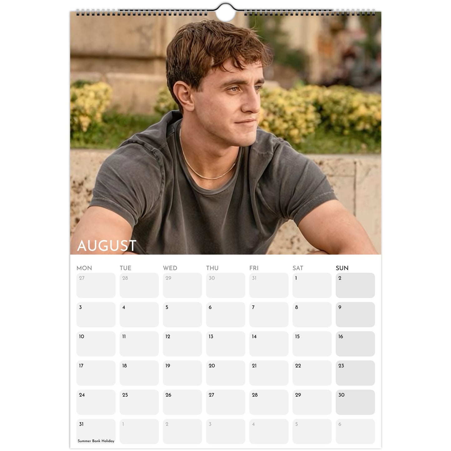 Paul Mescal 2026 A3 wall calendar August