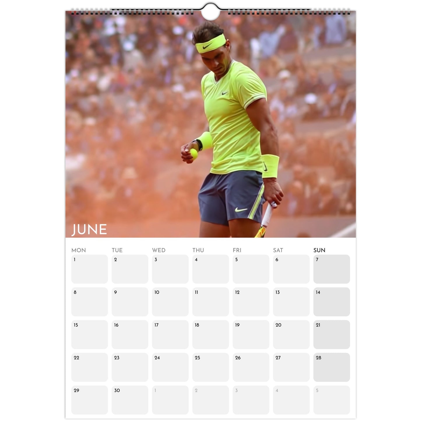Rafael Nadal 2026 A3 wall calendar June