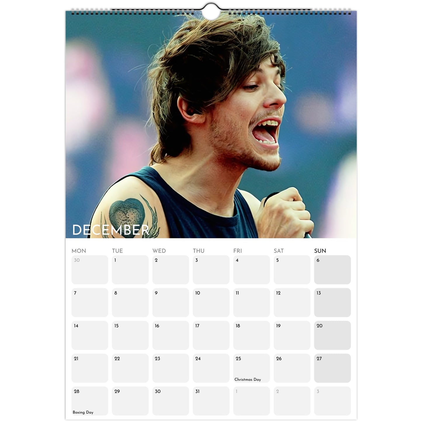 Louis Tomlinson 2026 A3 wall calendar December