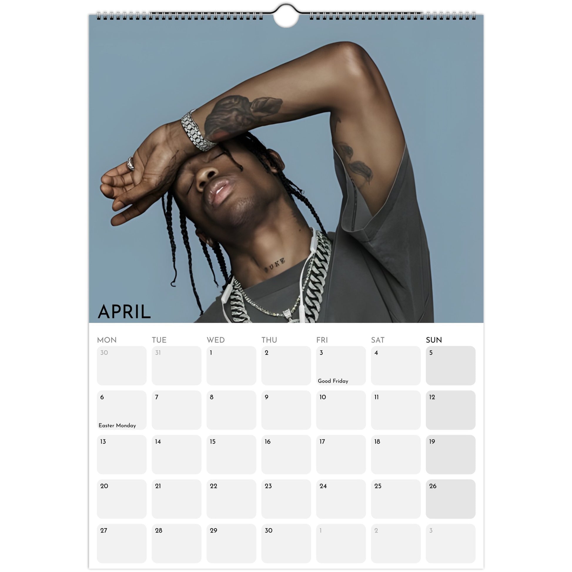 Travis Scott 2026 A3 wall calendar April