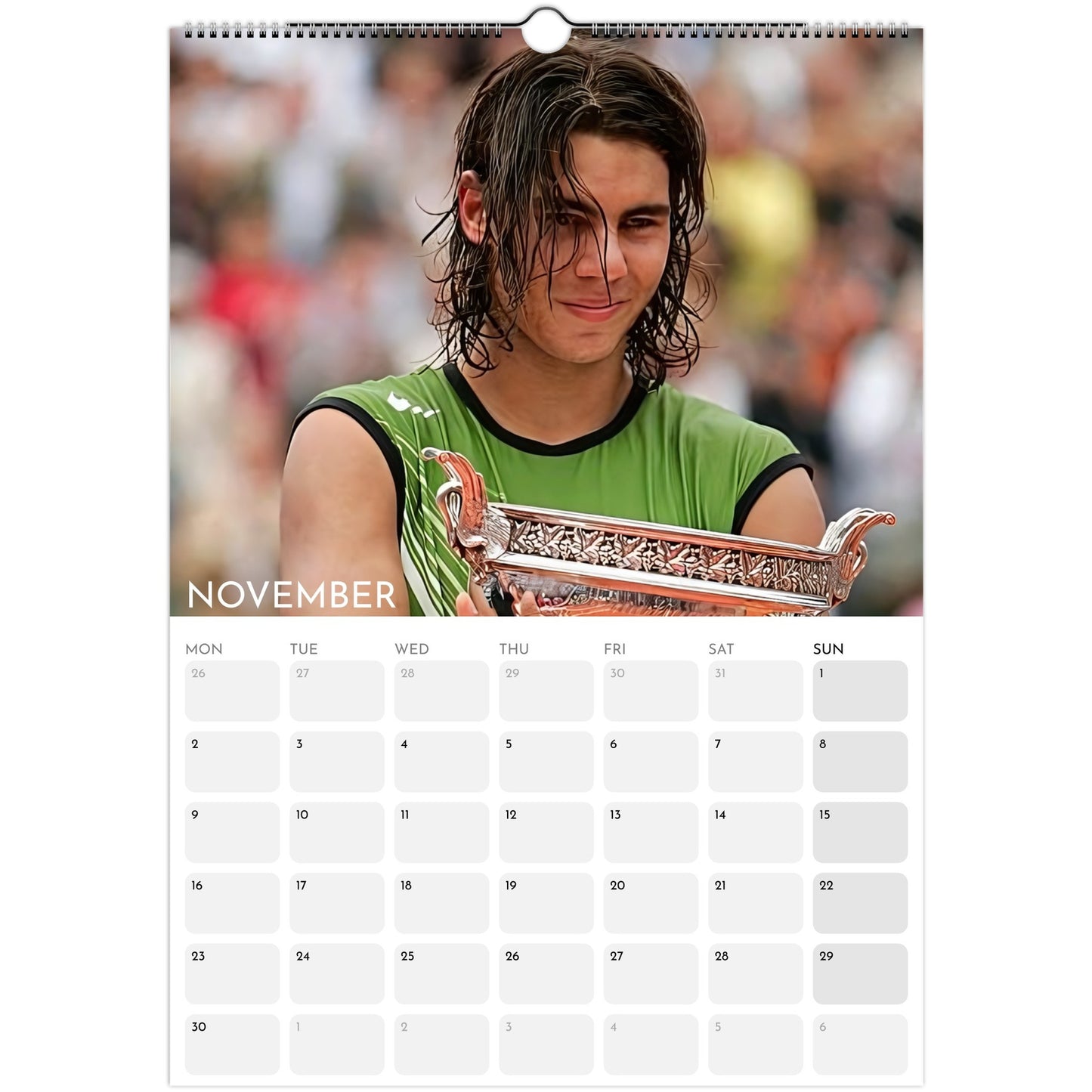 Rafael Nadal 2026 A3 wall calendar November