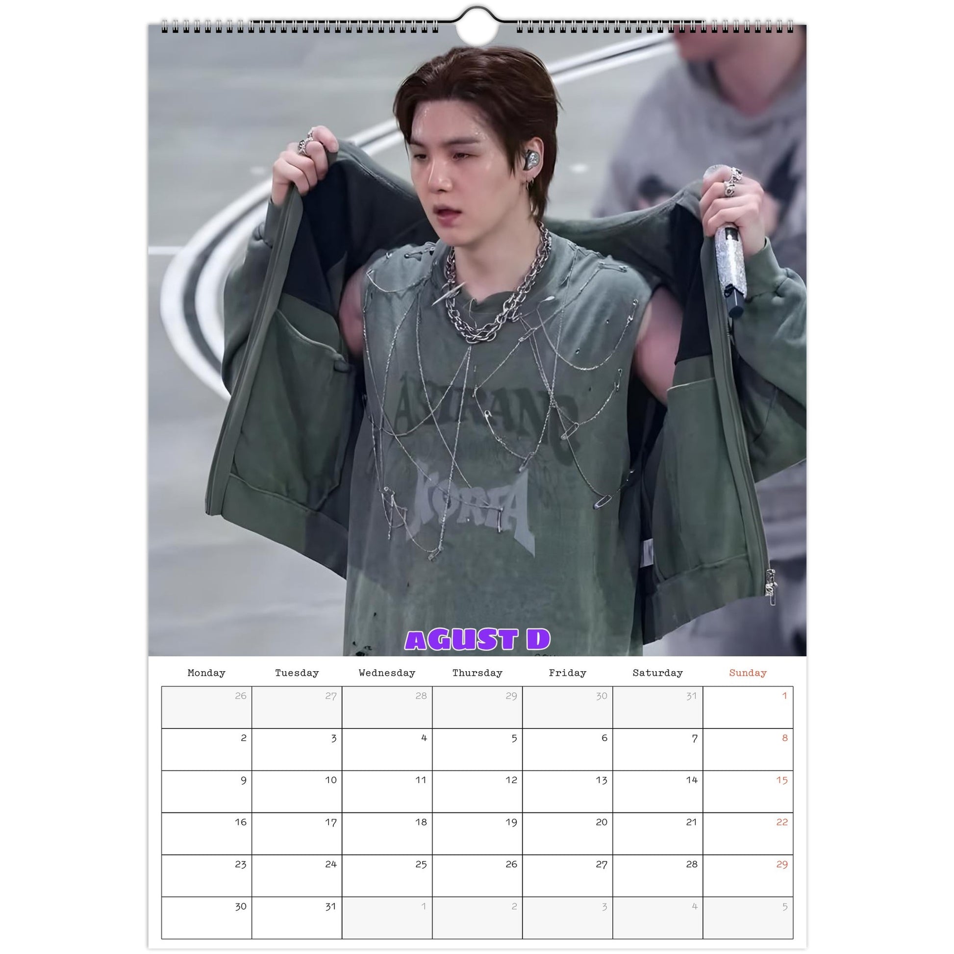 BTS SUGA Calendar August page