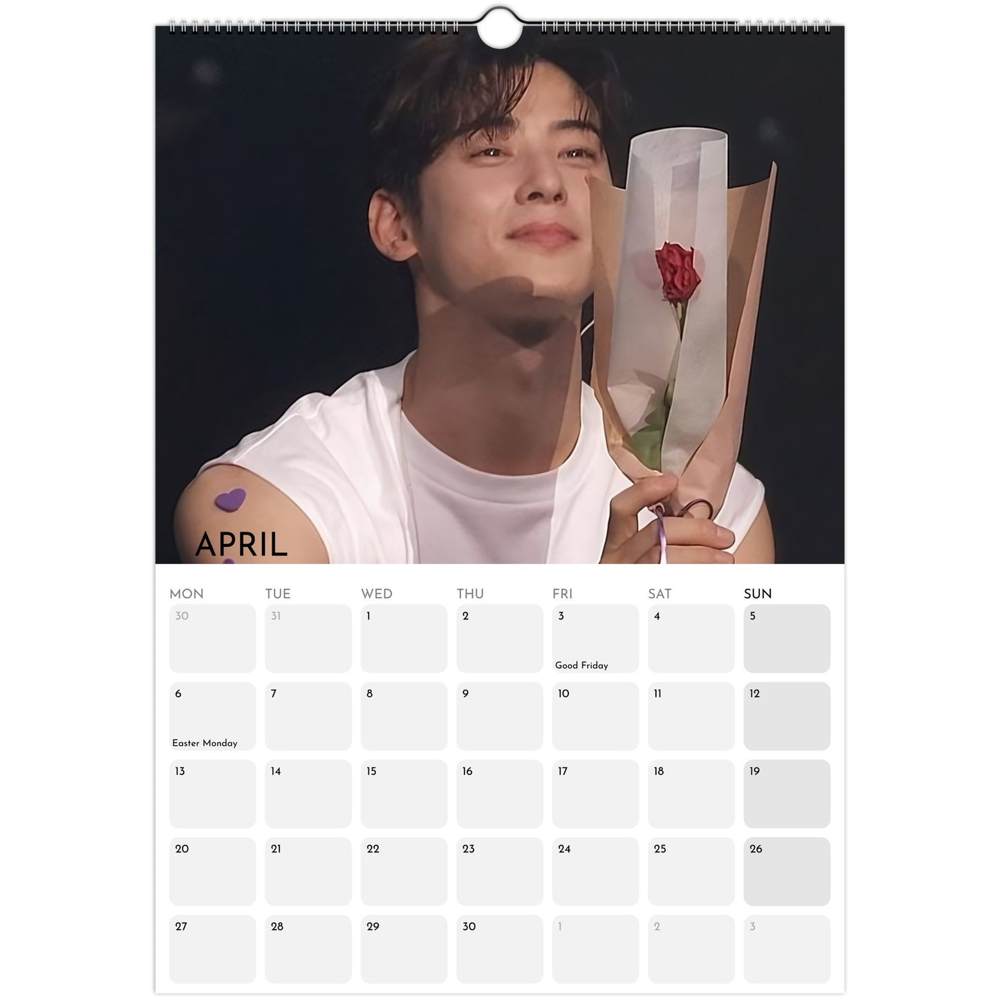 Cha Eun‑woo 2026 A3 wall calendar April