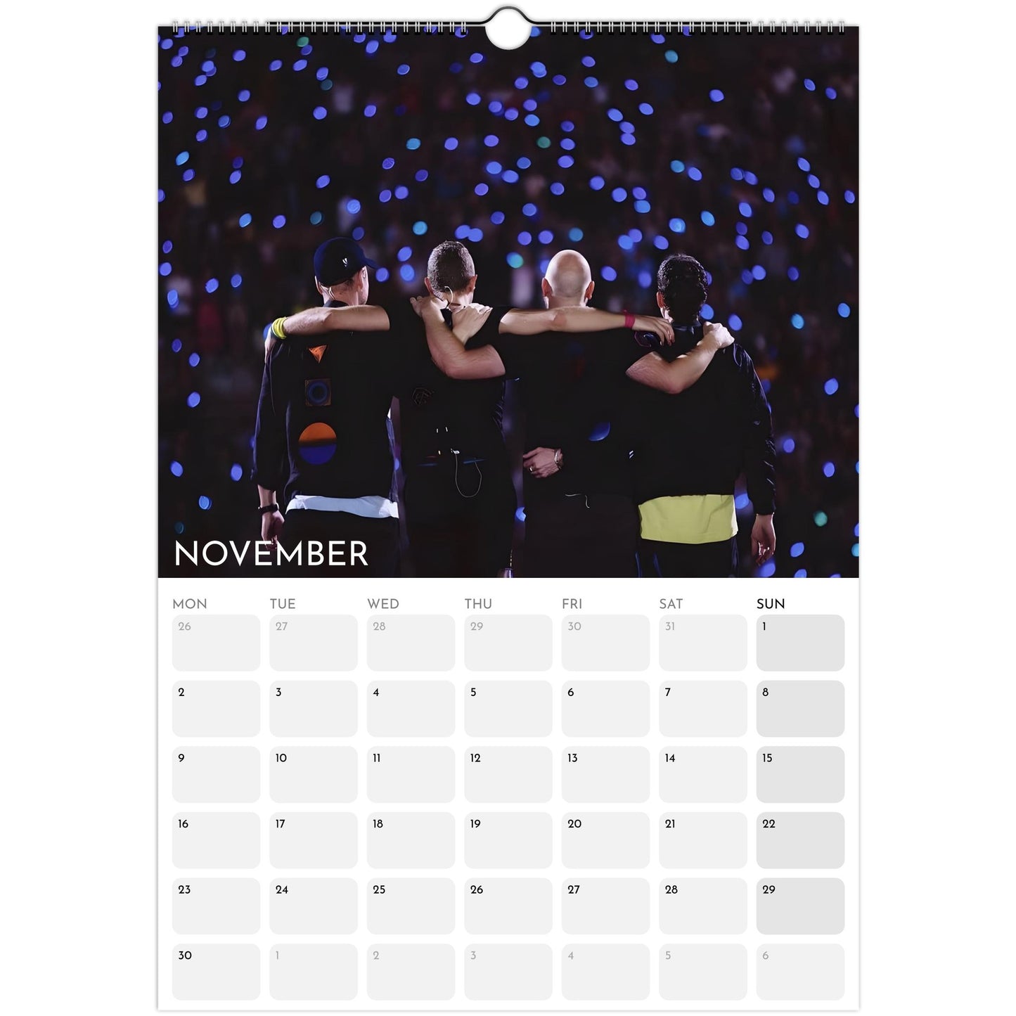 Coldplay 2026 A3 wall calendar November