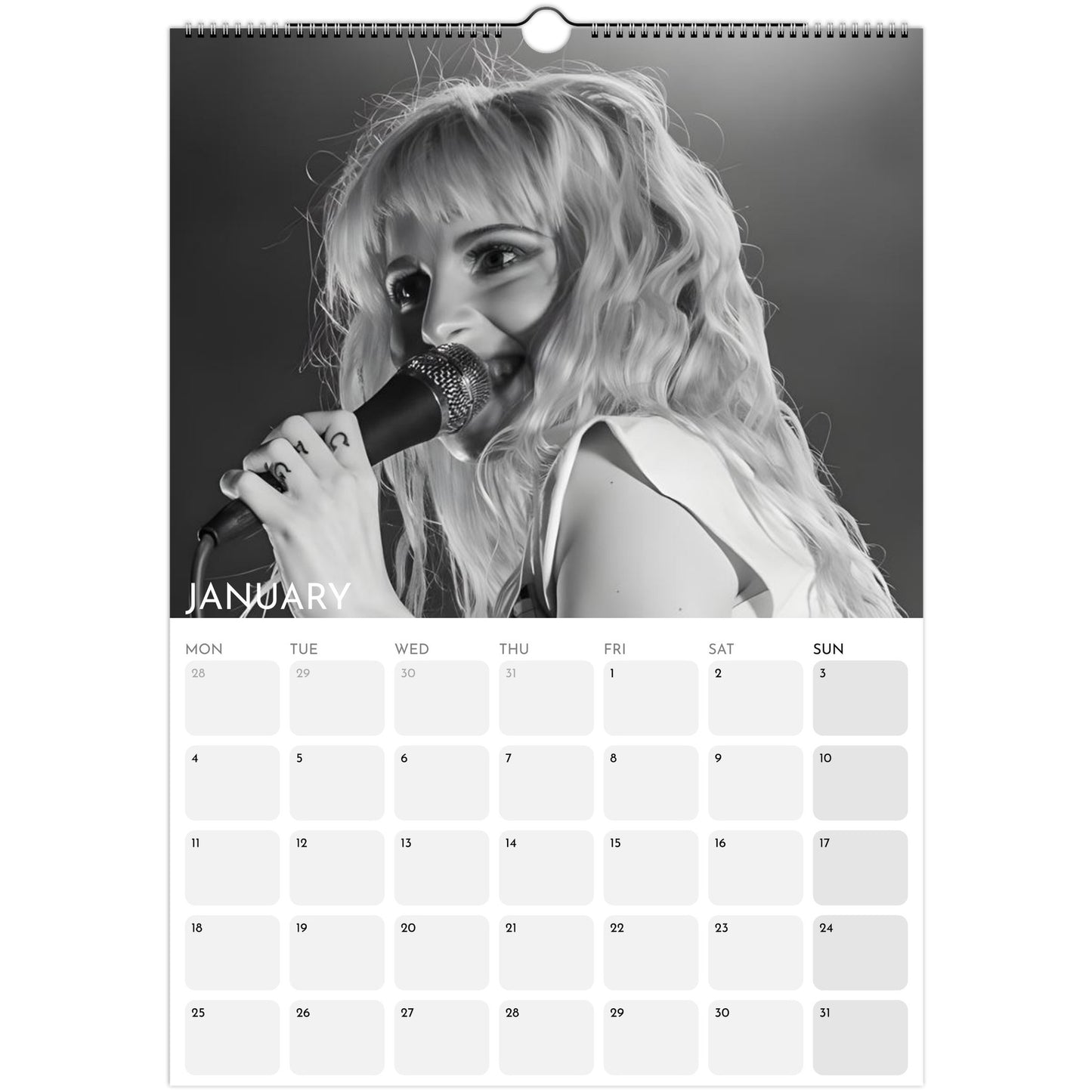 Hayley Williams Paramore 2026 A3 wall calendar January 2027