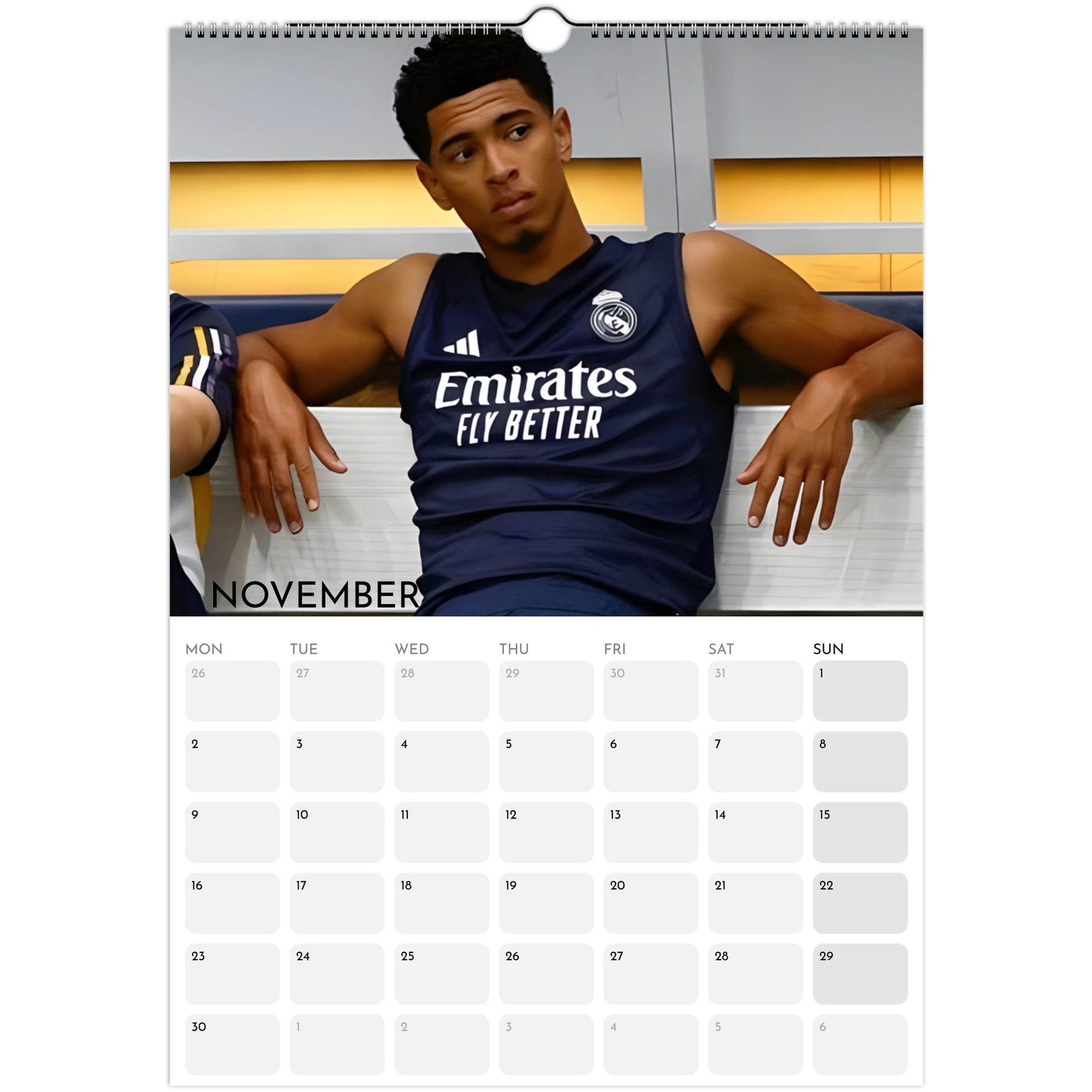 Jude Bellingham 2026 A3 wall calendar November