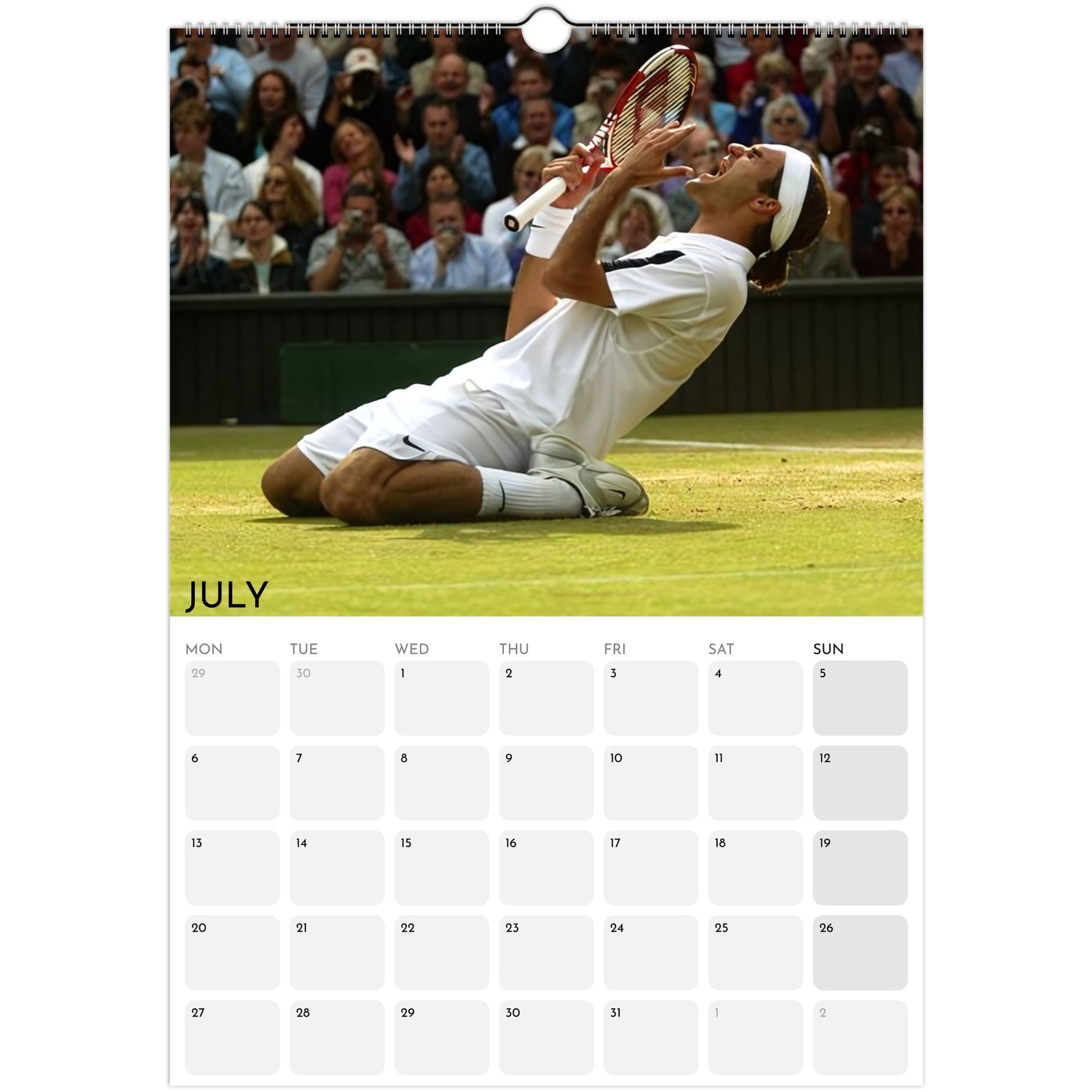Roger Federer 2026 A3 wall calendar July