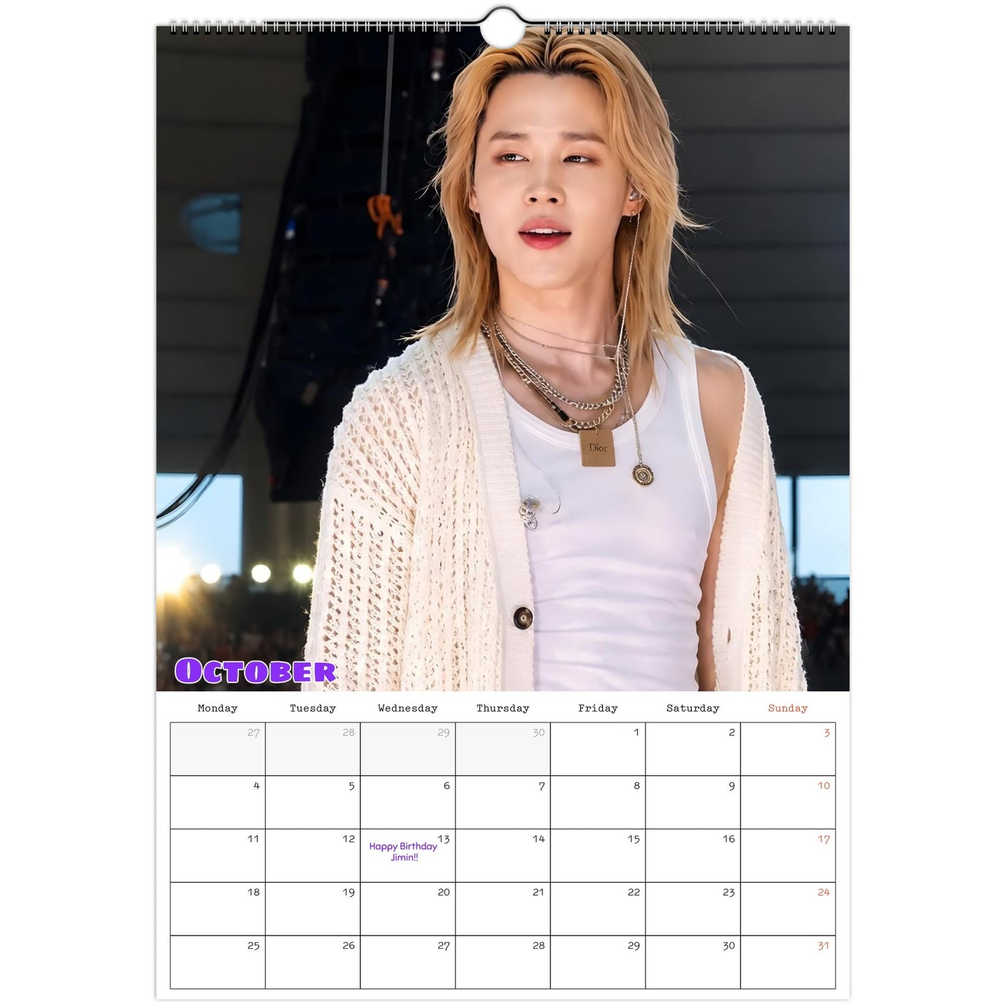 BTS Jimin Calendar 2027 October page