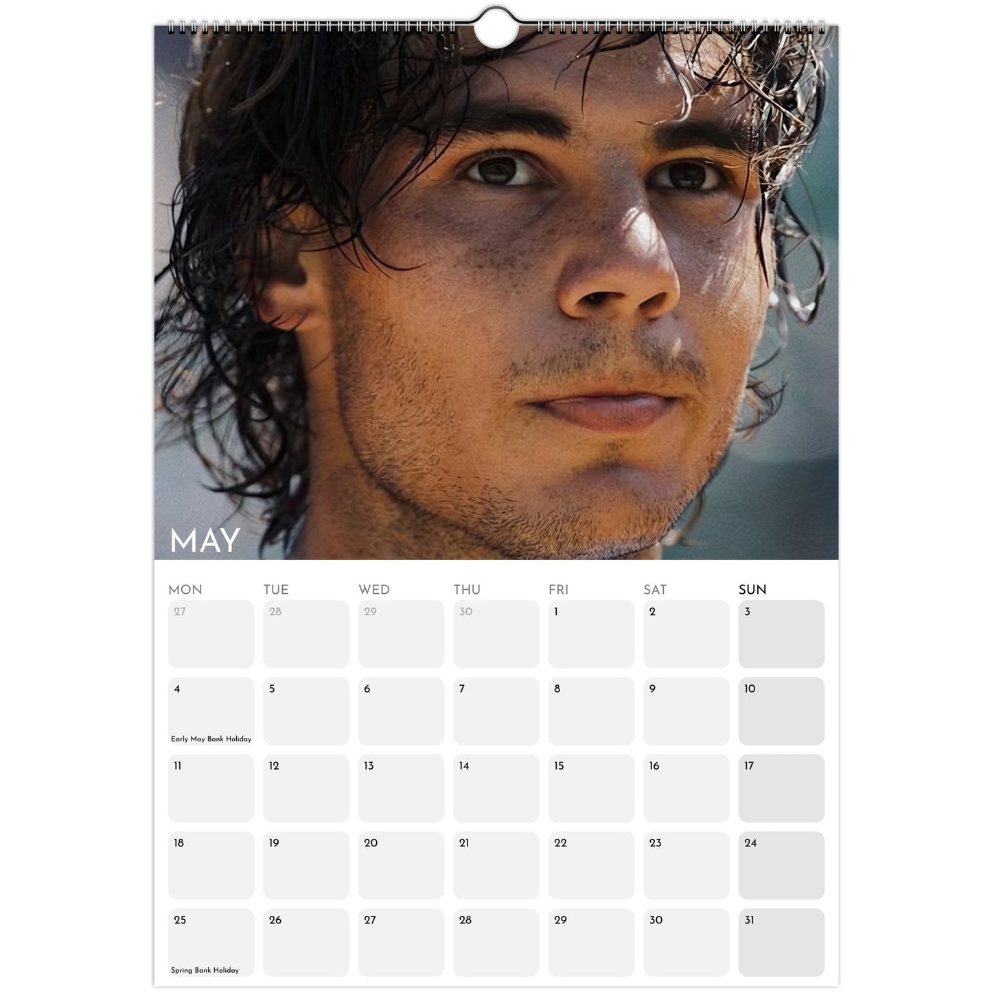 Rafael Nadal 2026 A3 wall calendar May